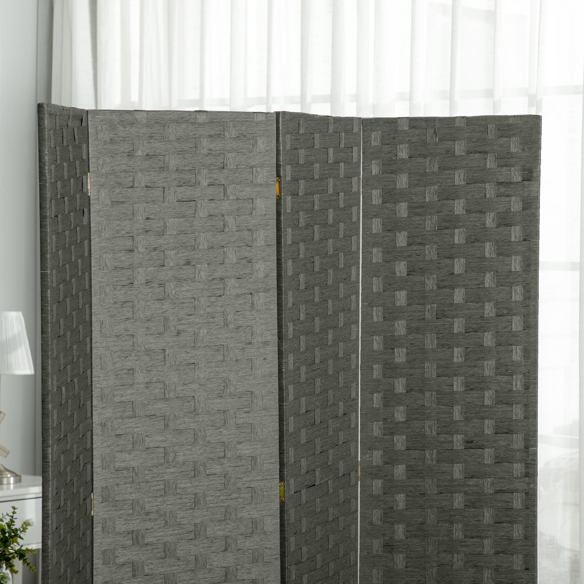 HOMCOM 4-Panel Room Dividers, Wave Fibre Freestanding Folding Privacy Screen Panels, Partition Wall Divider for Indoor Bedroom Office, 170 cm, Grey 9