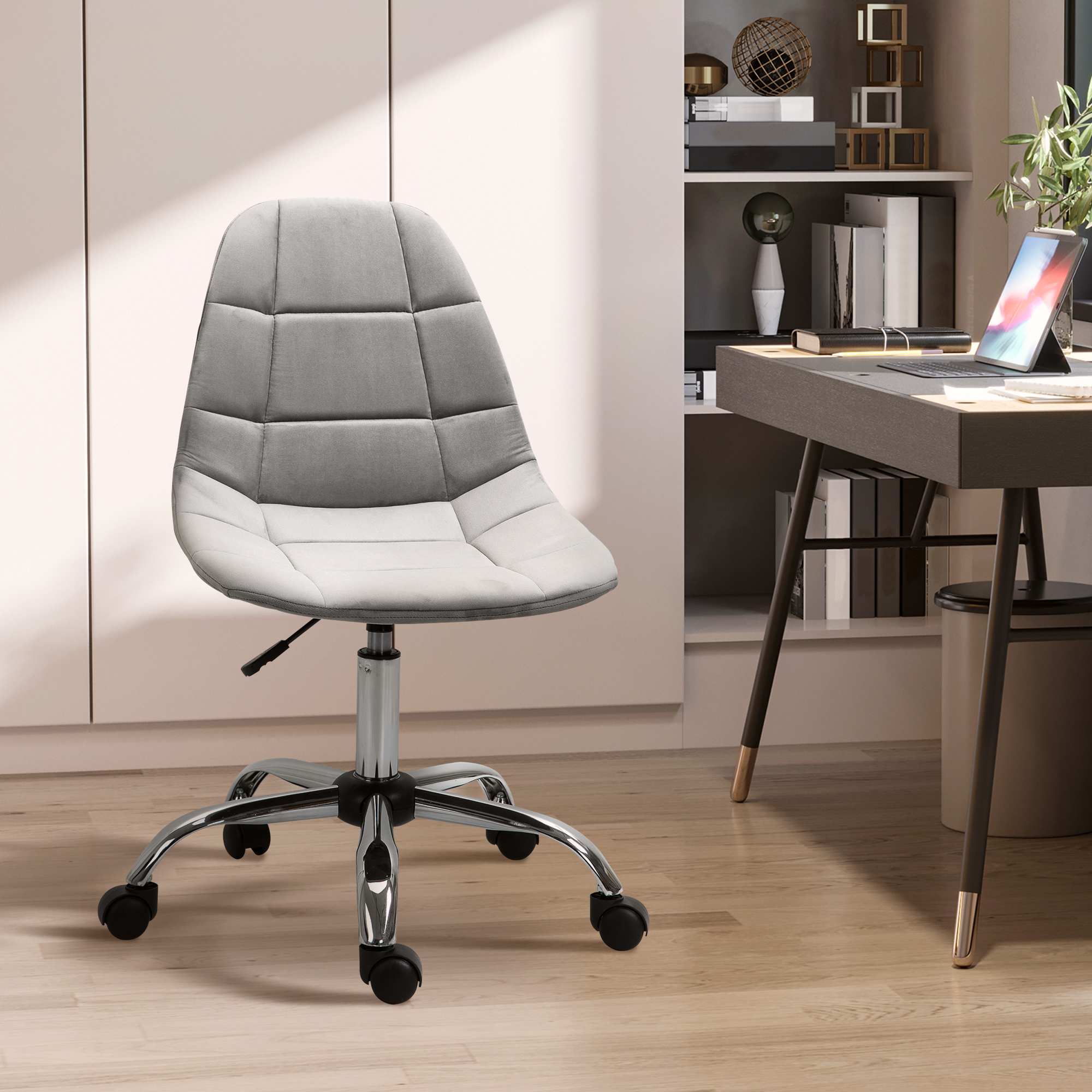 Vinsetto Ergonomic Office Chair with Adjustable Height and Wheels Velvet Executive Chair Armless for Home Study Bedroom Grey 2
