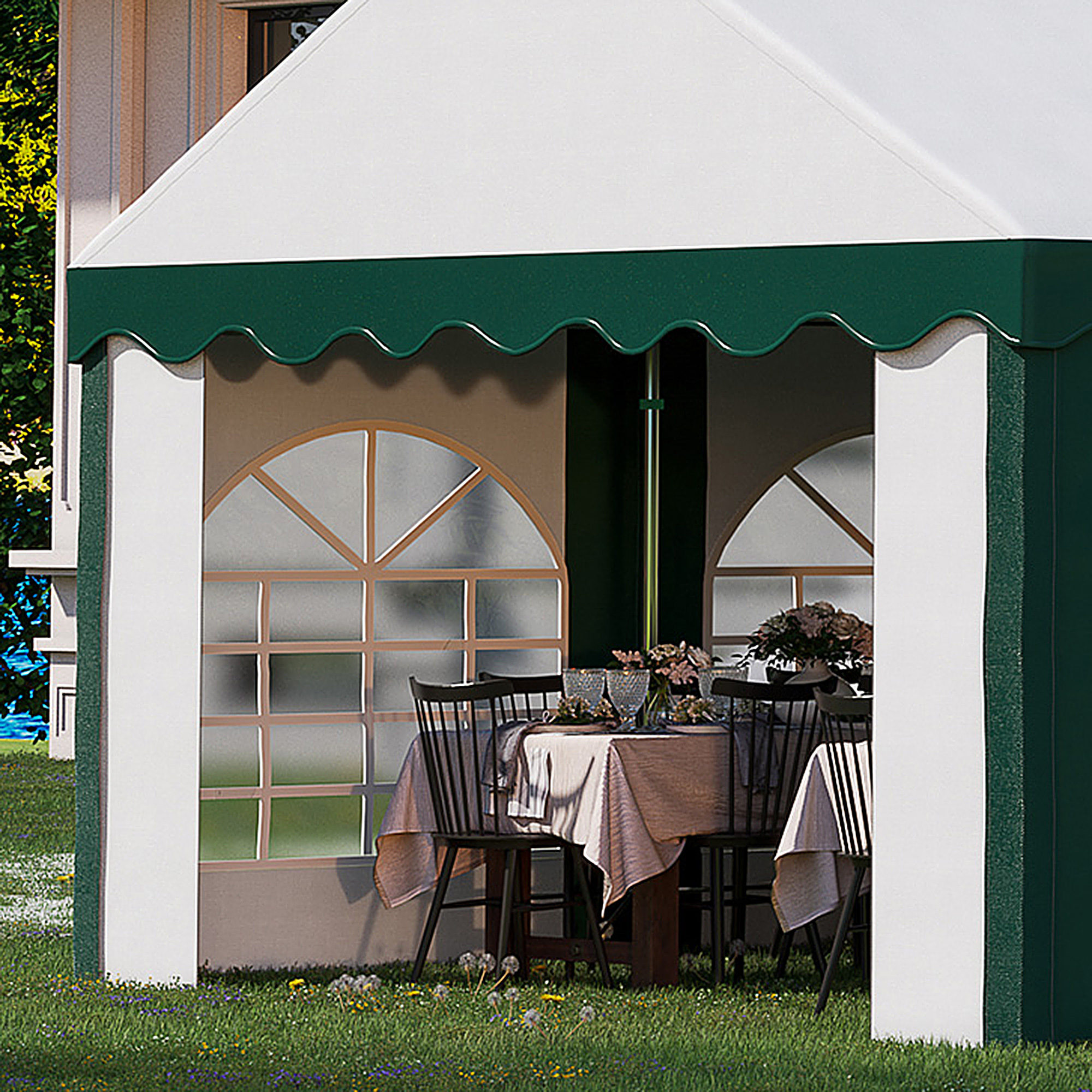Outsunny 8 x 4m Garden Gazebo with Sides, Galvanised Marquee Party Tent with Eight Windows and Double Doors, for Parties, Wedding and Events 8