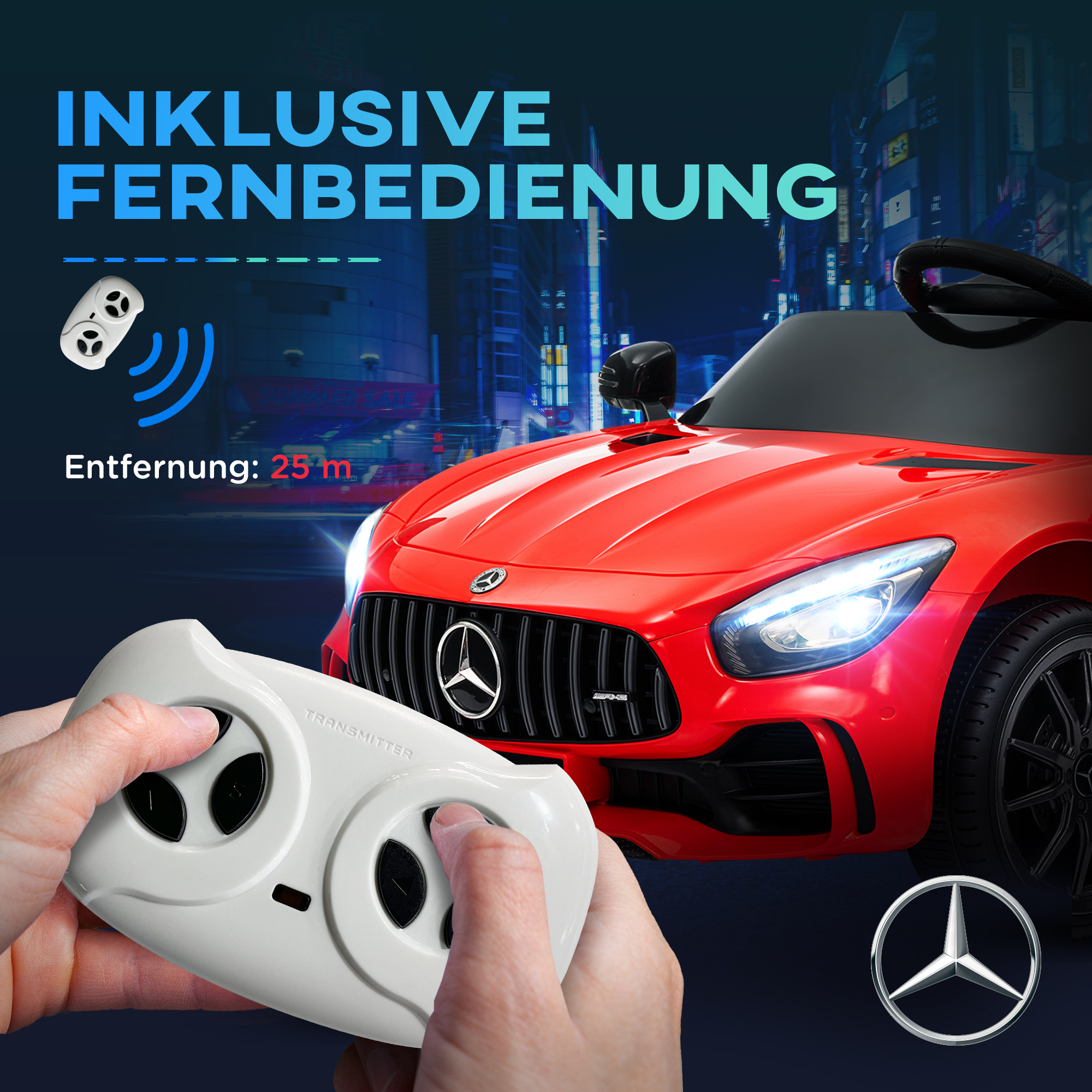 Elektriline lasteauto, Mercedes, 3-5 km/h, puldiga, tulede ja muusikaga, punane