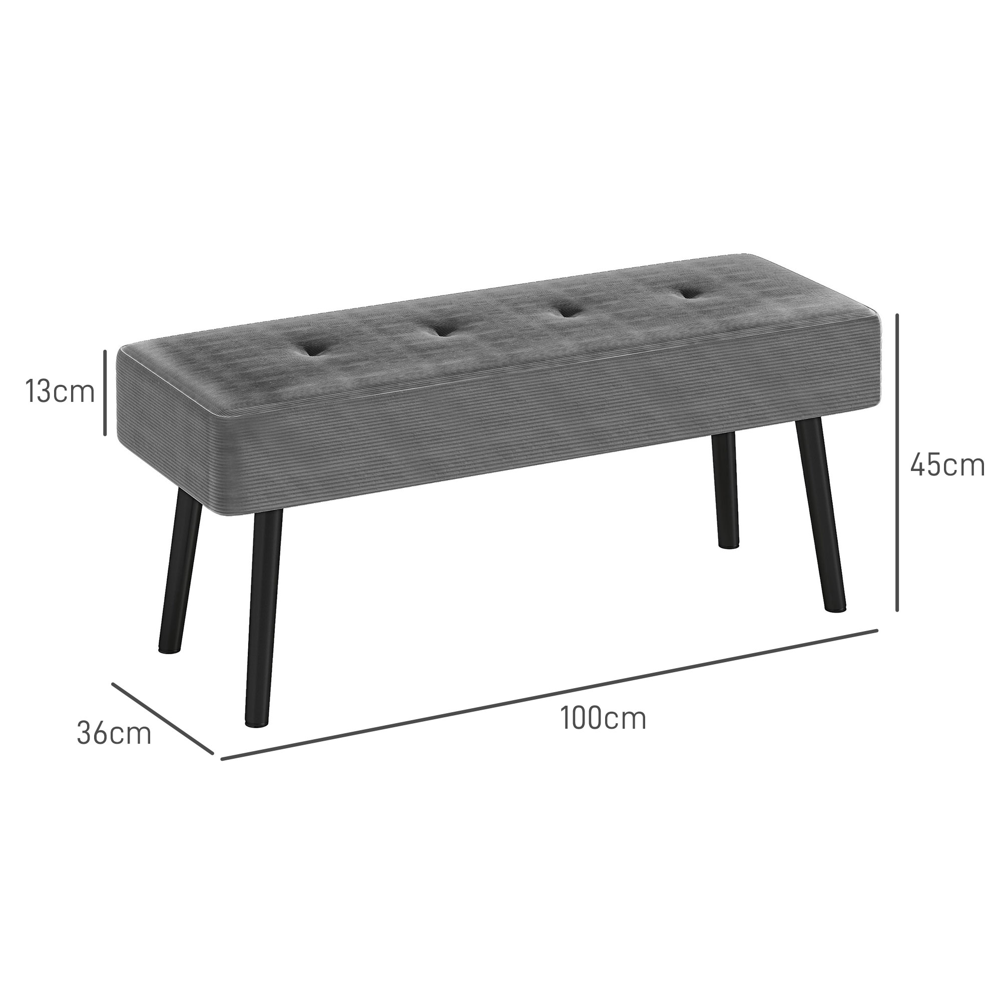 HOMCOM End of Bed Bench, Corduroy Bedroom Bench with Thick Padding and Steel Legs, Tufted Window Seat for Entryway, Living Room, Grey 3