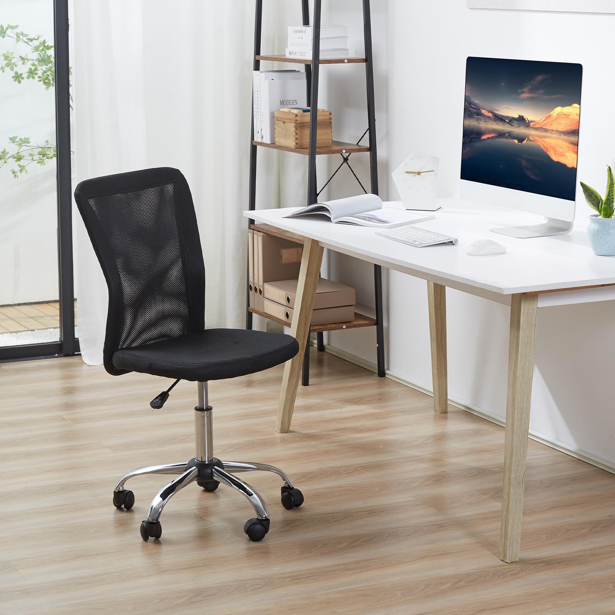 Vinsetto Office Chair, Armless Desk Chair, Adjustable Computer Swivel Chair with Rolling Wheels and Mesh Back for Home Work Study, Black 2