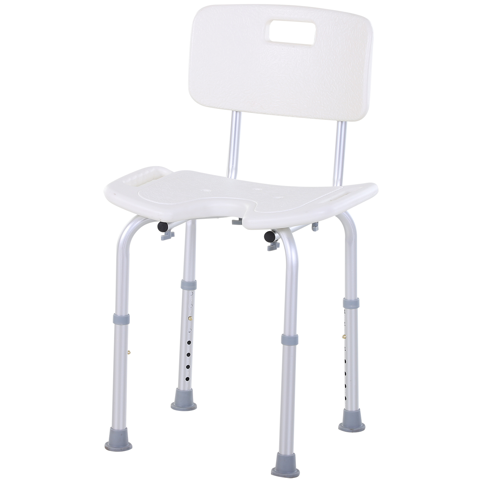 HOMCOM Taburete de Ducha Silla de Baño con Respaldo Altura Ajustable en 6 Niveles Pies Antideslizantes para Ancianos 39,5x36,5x71-83,5 cm Blanco   Aosom España