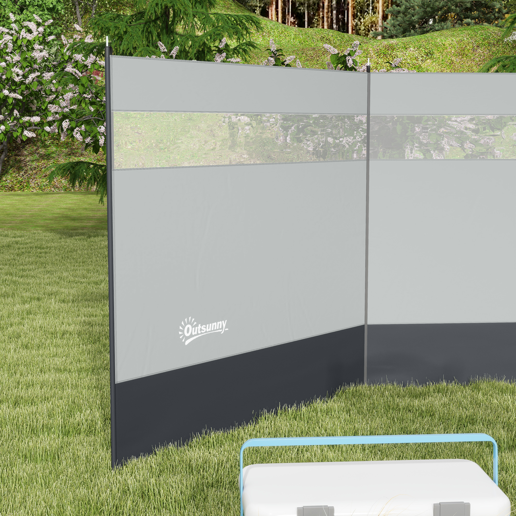 Outsunny Camping Windbreaker with Clear Windows, Carry Bag and Steel Poles, for Beach Caravan Campervan, 440 x 140cm, Grey 8