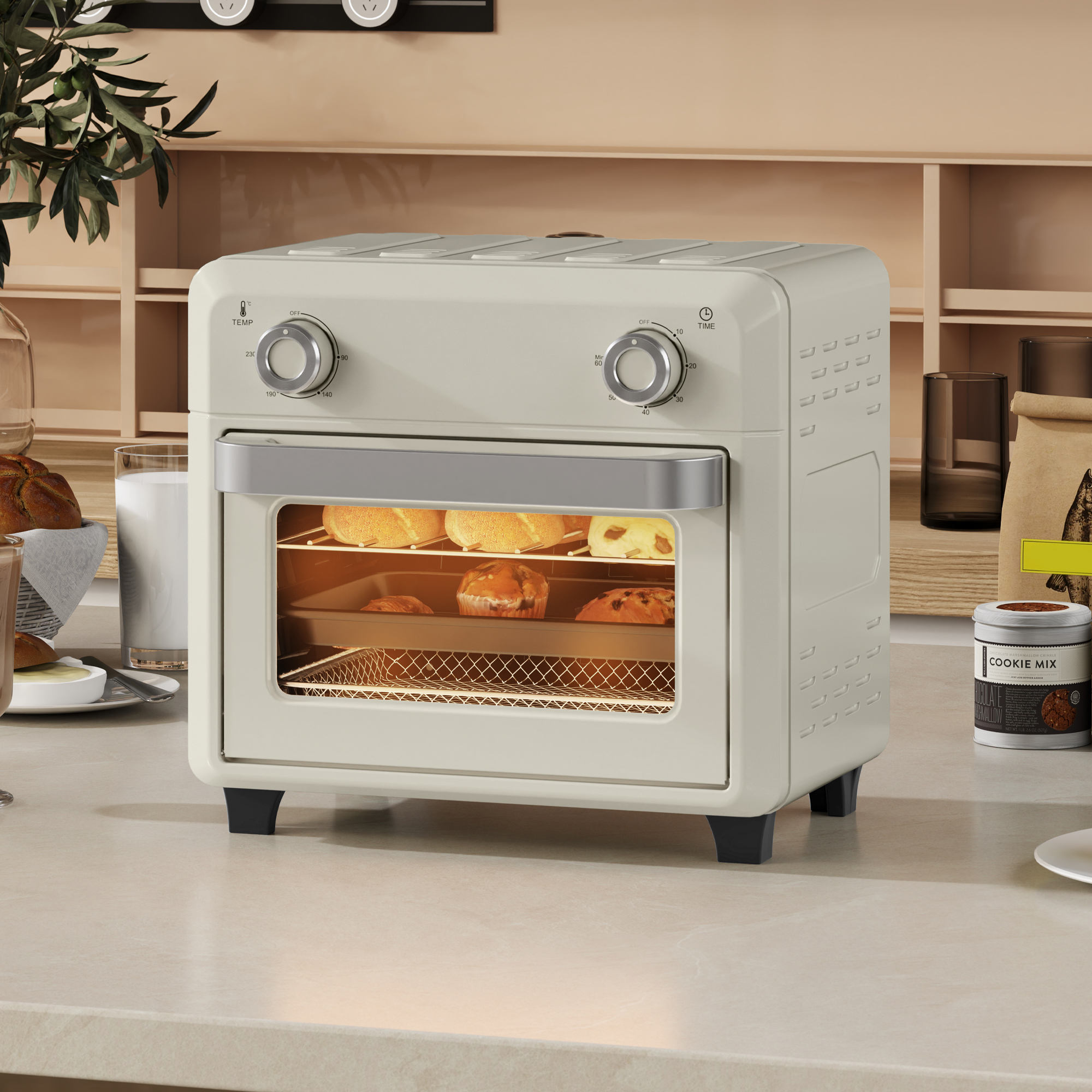 HOMCOM Mini-oven met hetelucht, airfryer, timer, binnenverlichting, 10
