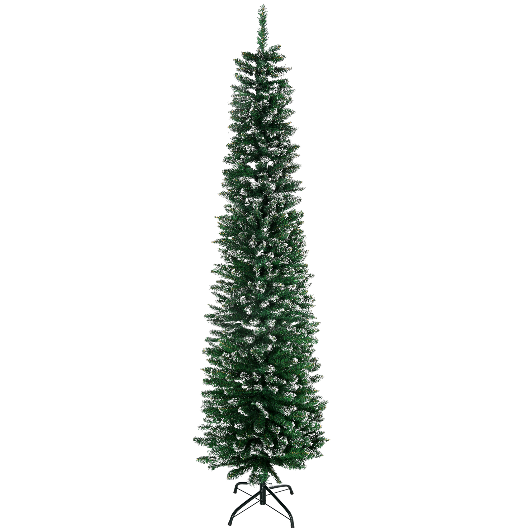 HOMCOM Albero di Natale Innevato 180 cm con 2531 Rami, Albero di Natale Slim Artificiale Alto e Stretto con Base Pieghevole, Verde