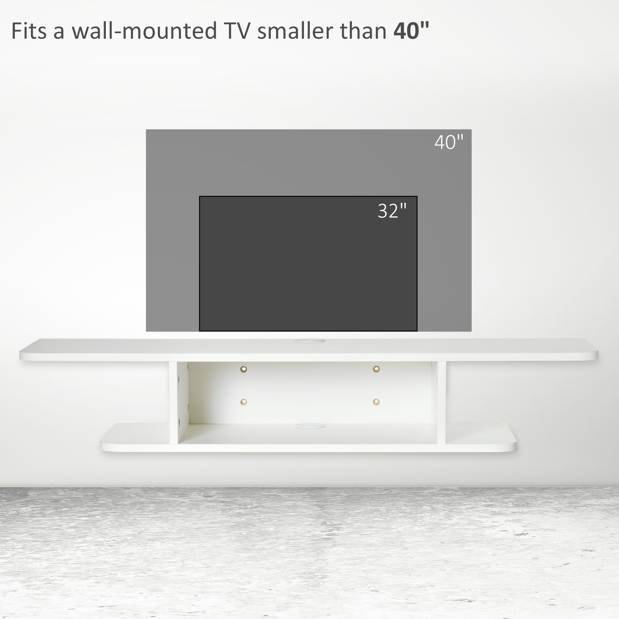 HOMCOM Floating TV Unit Stand for TVs up to 40", Wall Mounted Media Console with Storage Shelf, Entertainment Center, White 6