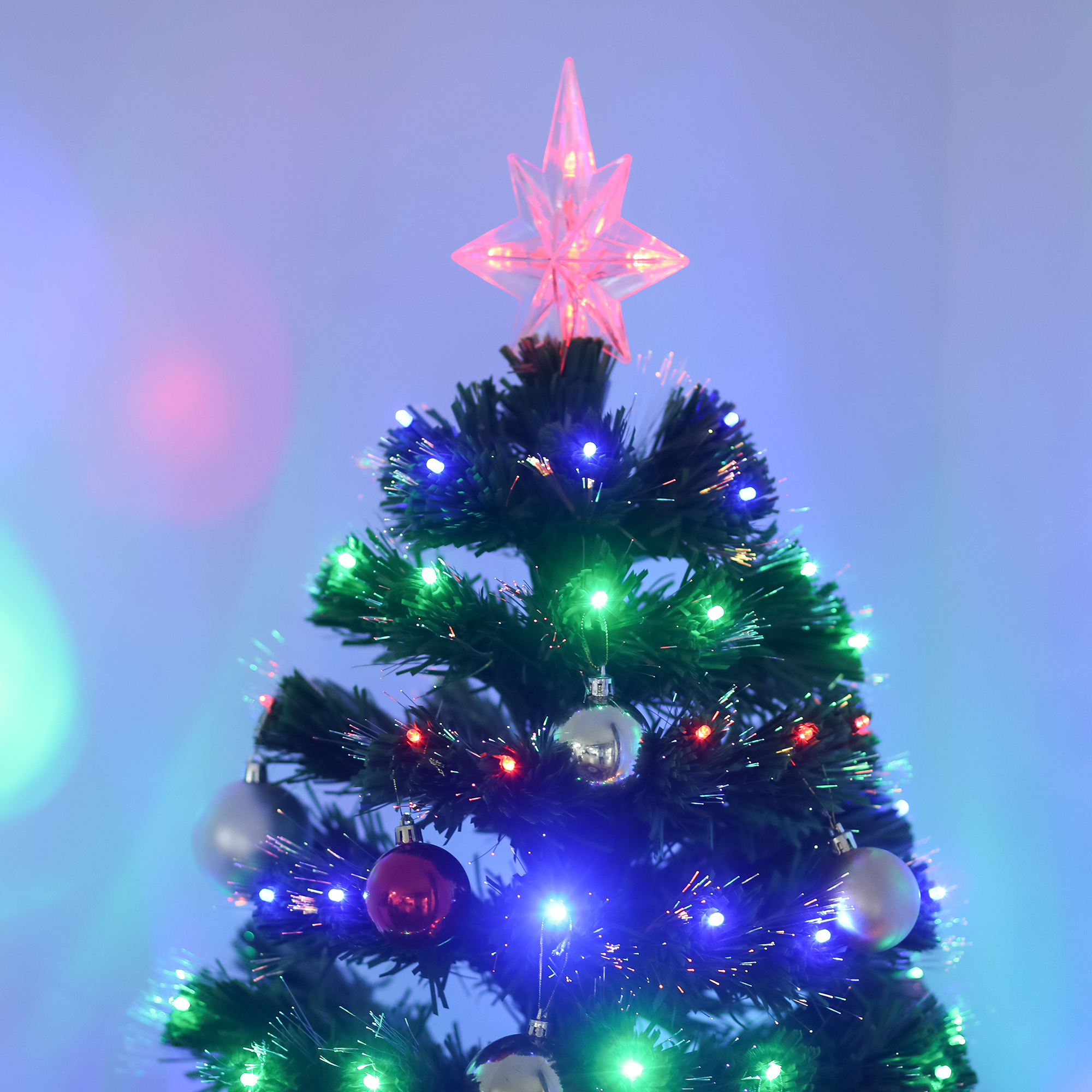 HOMCOM 5 Feet Prelit Artificial Christmas Tree with Multi-Coloured Fiber Optic LED Light, Holiday Home Xmas Decoration, Green 9