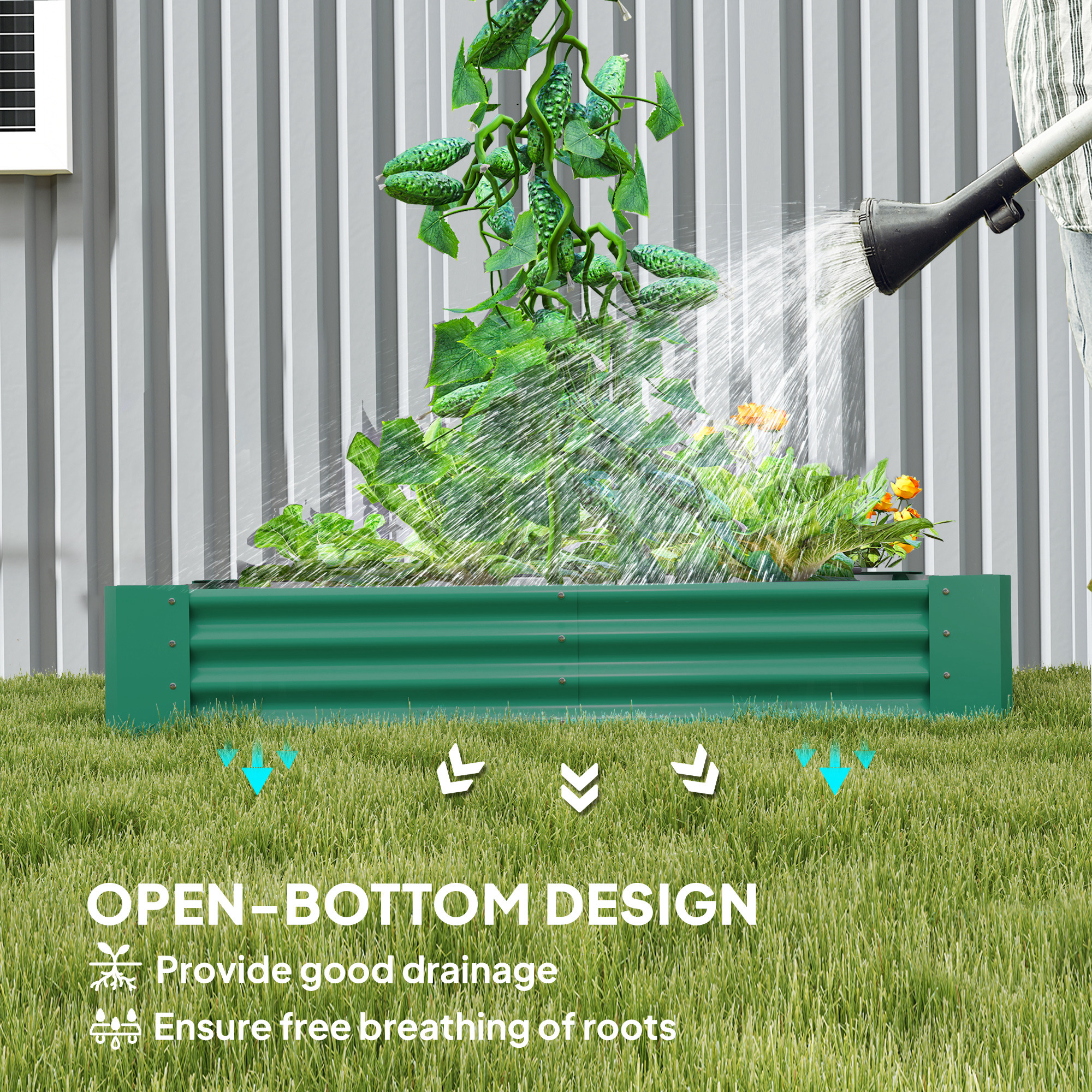Outsunny 180 x 90cm Galvanised Steel Open Planter Green 6