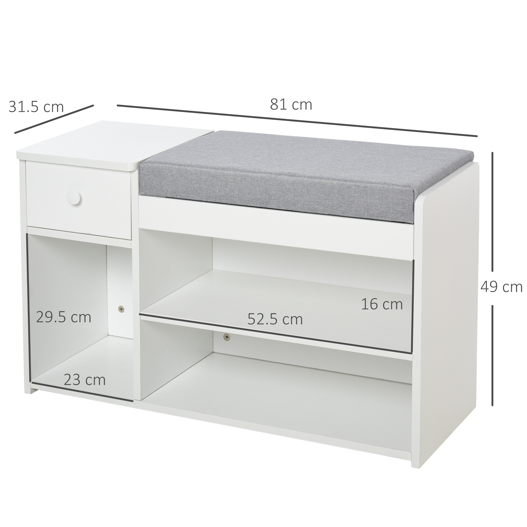 HOMCOM Multi-Storage Shoe Bench w/ Drawer 3 Compartments Cushioned Home Organisation Furniture Tidy Boots Hallway Entryway White 3