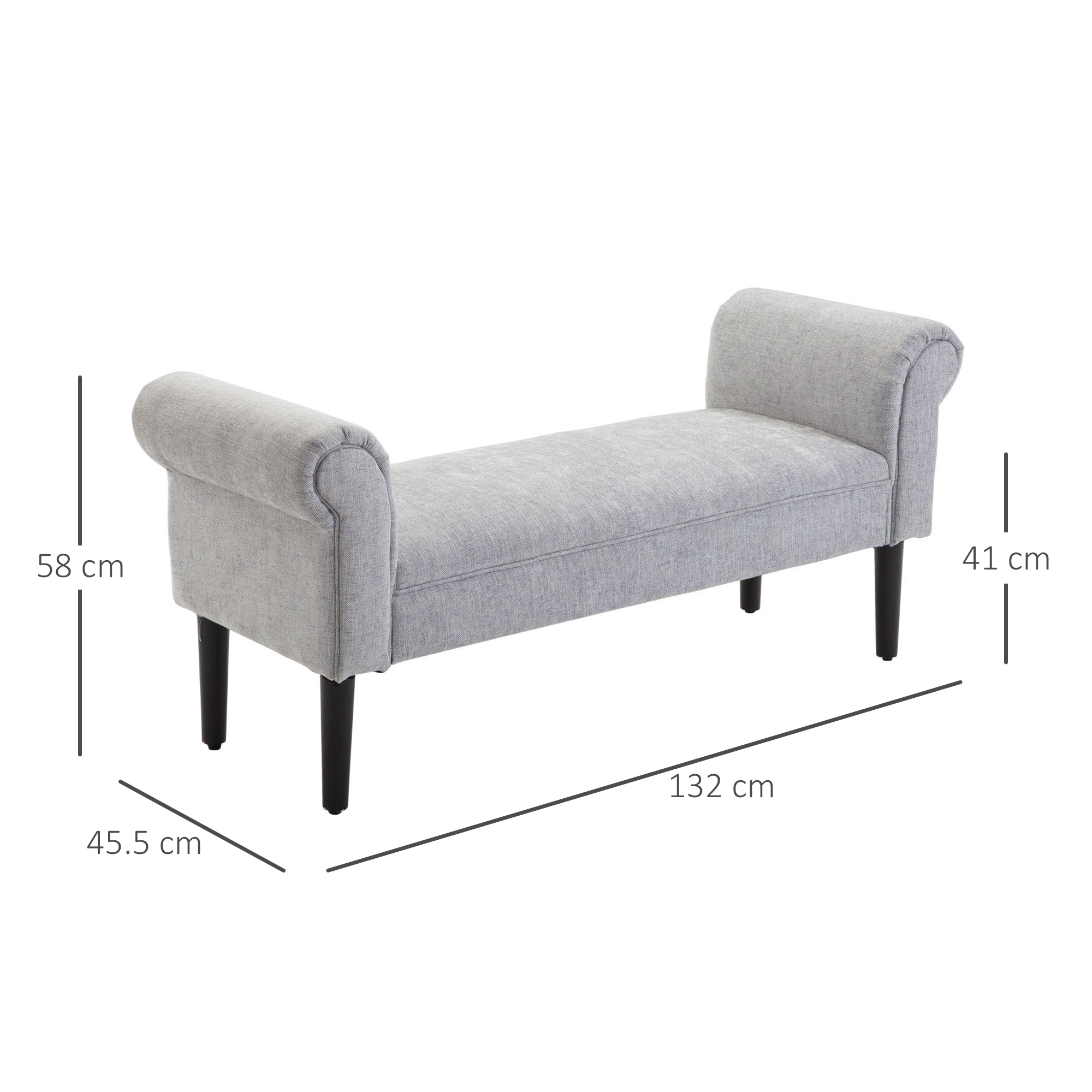 HOMCOM Bed End Bench, Window Seat, Linen Chaise Lounge Sofa with Arm and Wooden Legs for Bedroom, Living Room, Grey 3