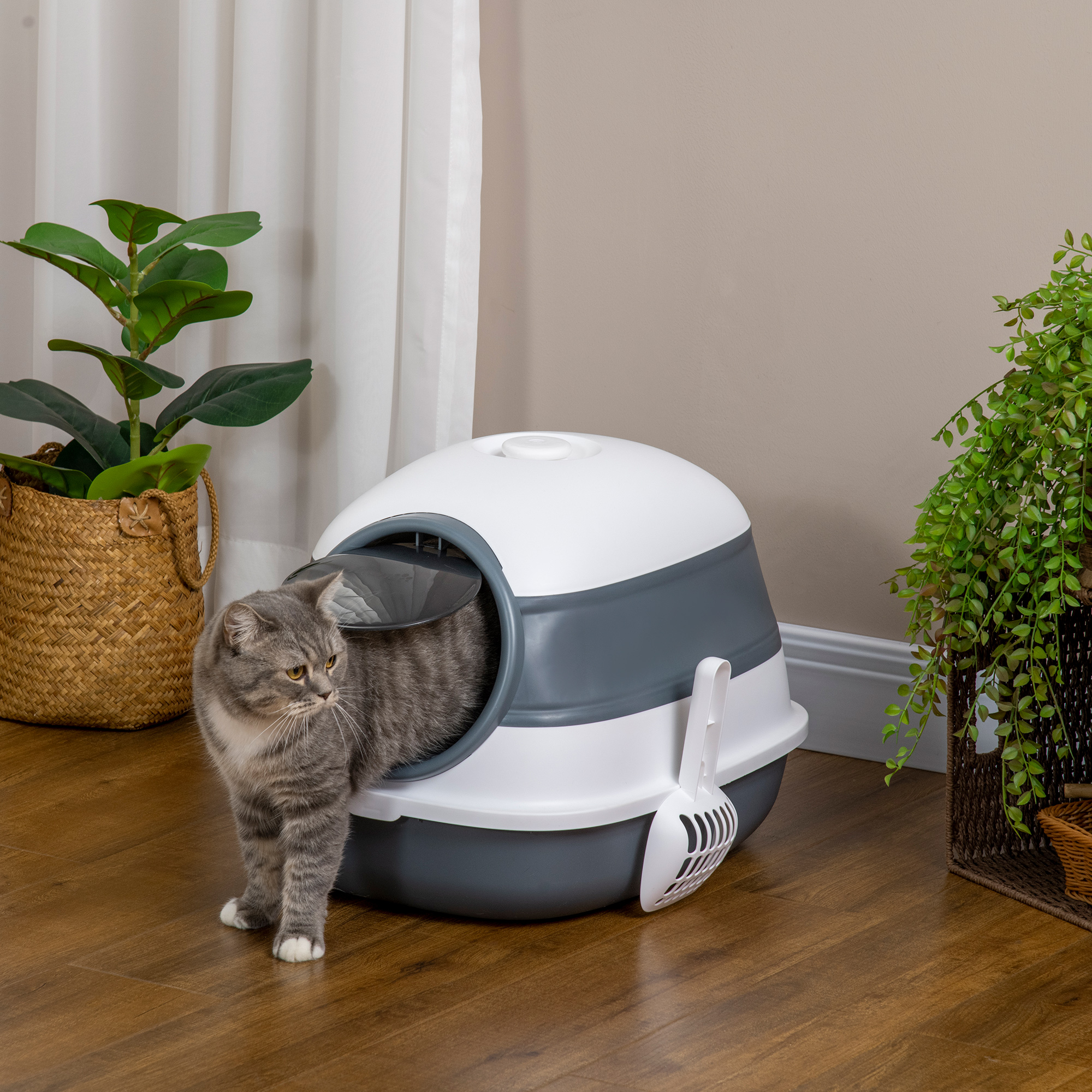 HOMCOM Deodorant & Streuschaufel für Katzen bis 5kg, Weiß Grau, 52x41x38cm, günstig online kaufen