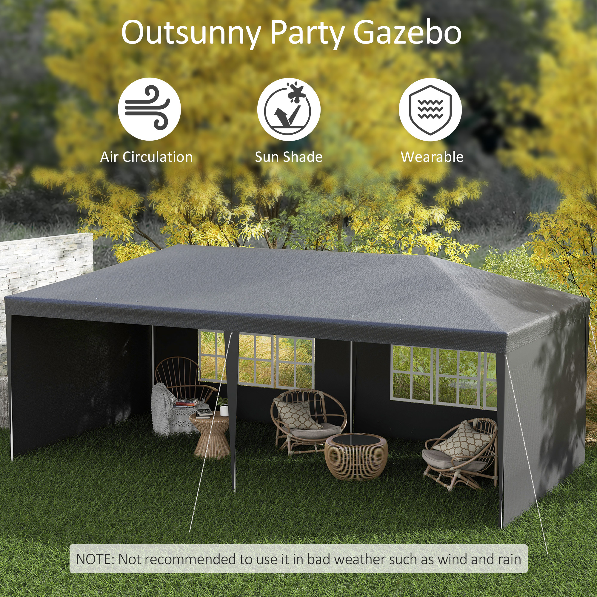 Outsunny 2.95 x 5.83 m Semi-Open Gazebo Dark Grey 4