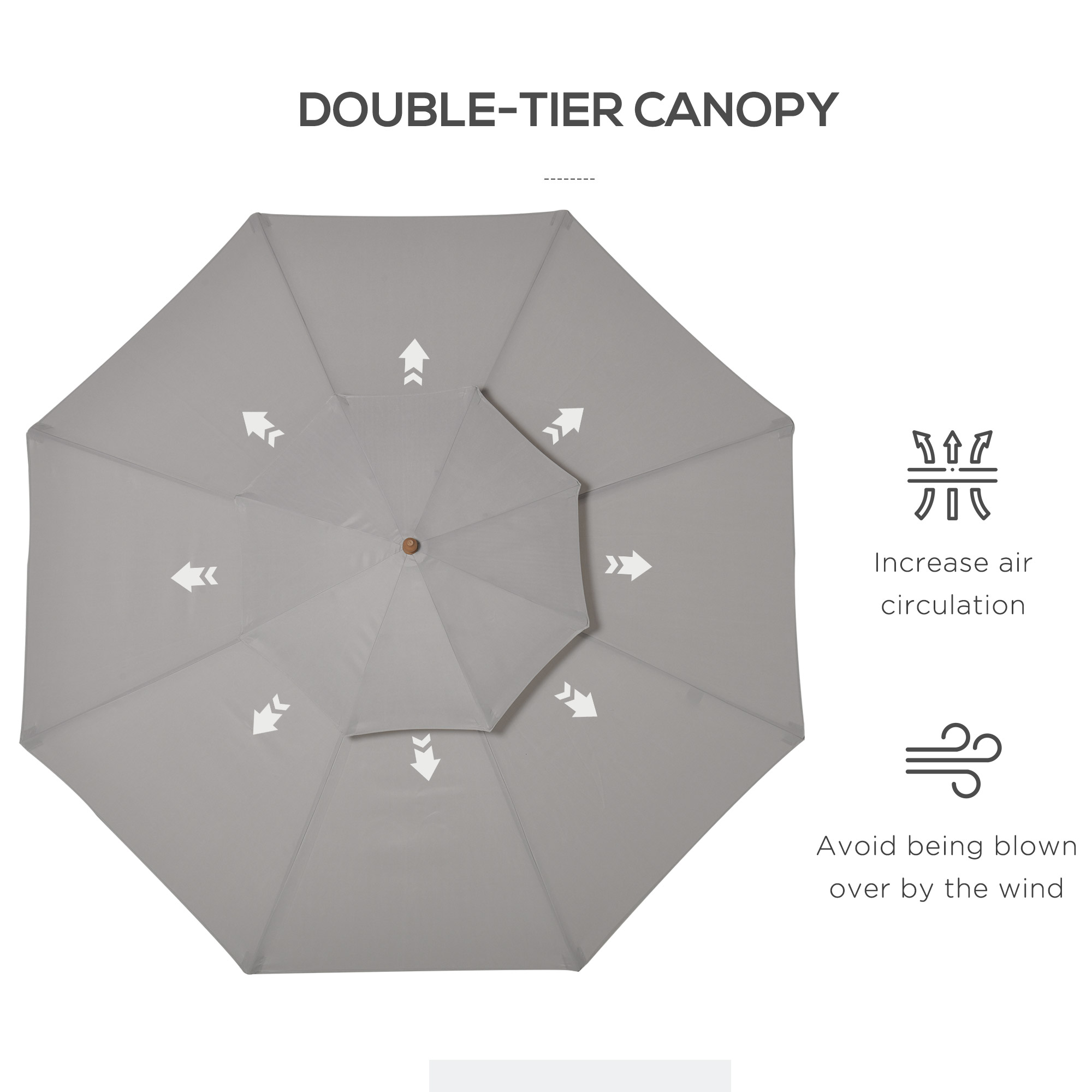 Outsunny 2.7m Elegant Wooden Frame Parasol Umbrella Grey 5