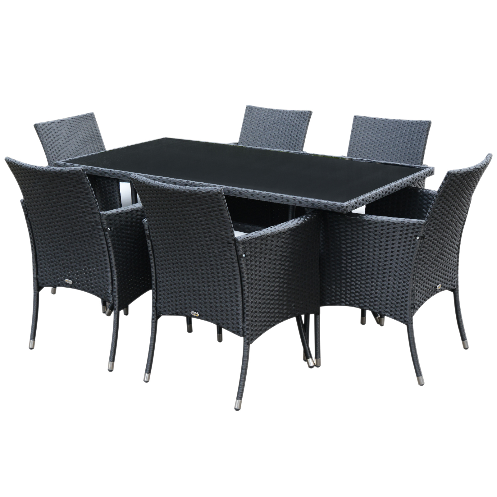 Product photograph of Outsunny 6-seater Rattan Dining Set Garden Furniture Patio Rectangular Table Cube Chairs Outdoor Fire Retardant Sponge Black Aosom Uk from Aosom UK
