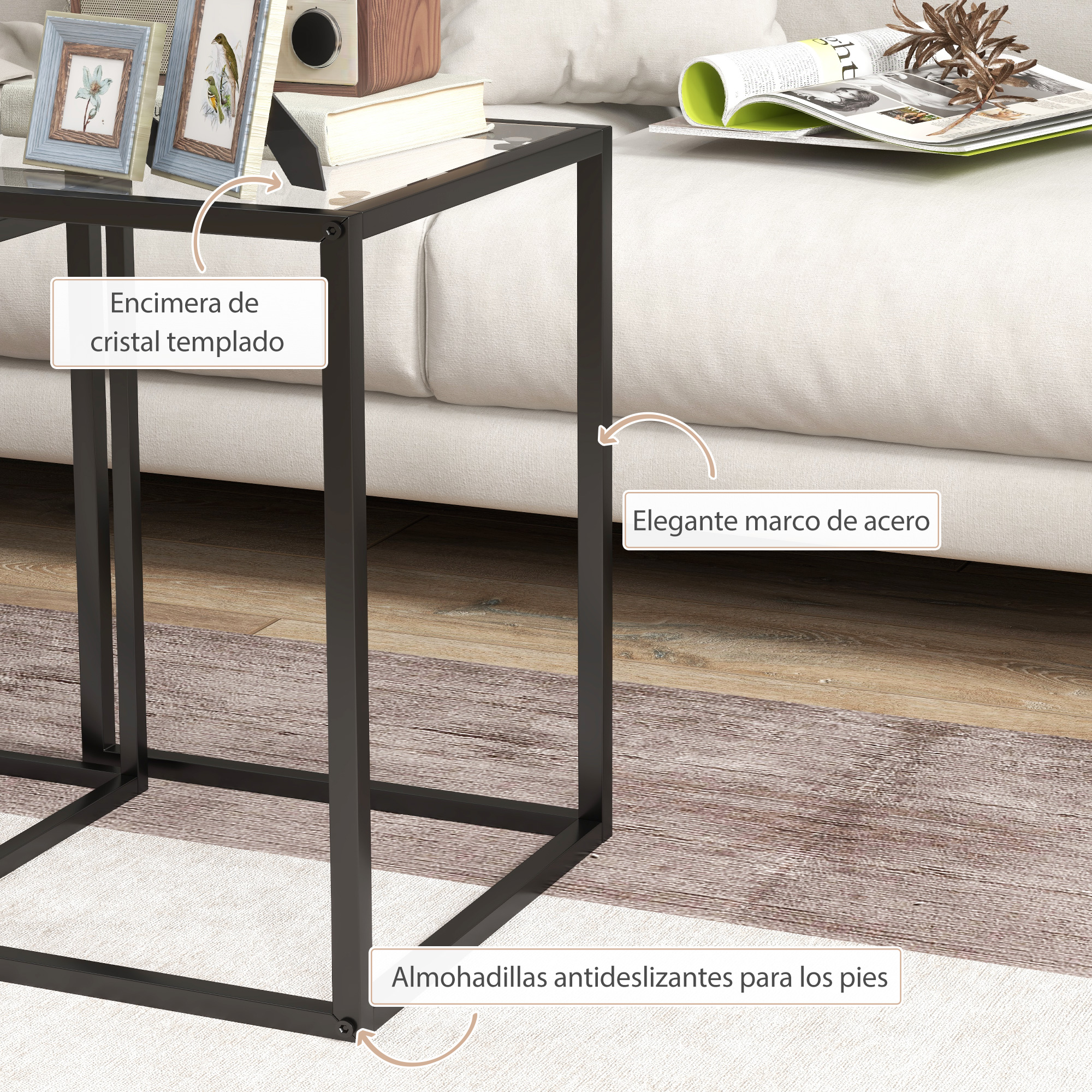 Mesa De Centro Con Tableros Giratorios De Vidrio Templado Y Metal - Transparente Y Negro Mayani De Maison Cephy 92574754