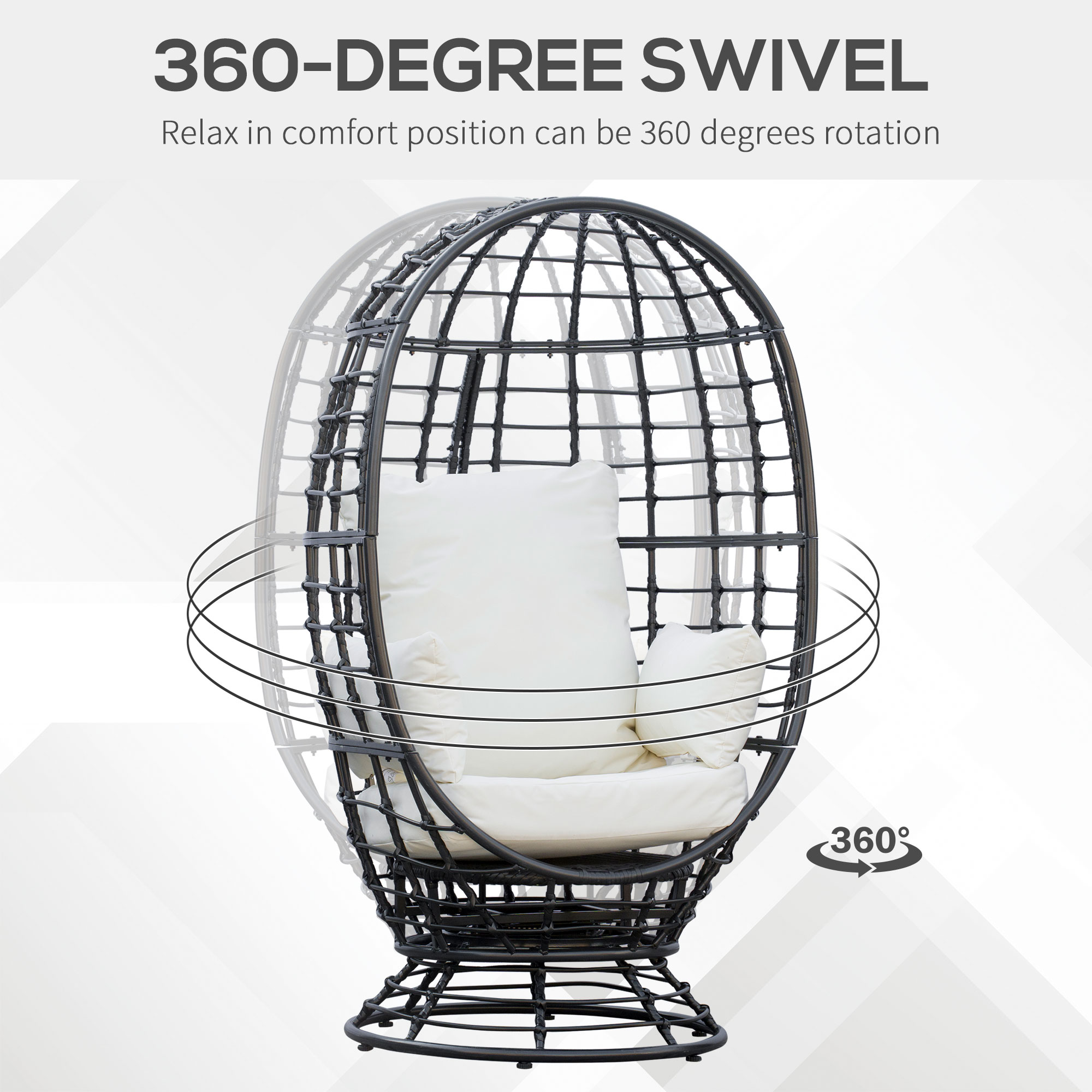 Outsunny 360° Swivel Egg Chair, Garden Rattan Swivel Chair with Thickened Cushion and Pillow, 150 KG Capacity for Indoor Outdoor, Balcony, Patio, Black 4