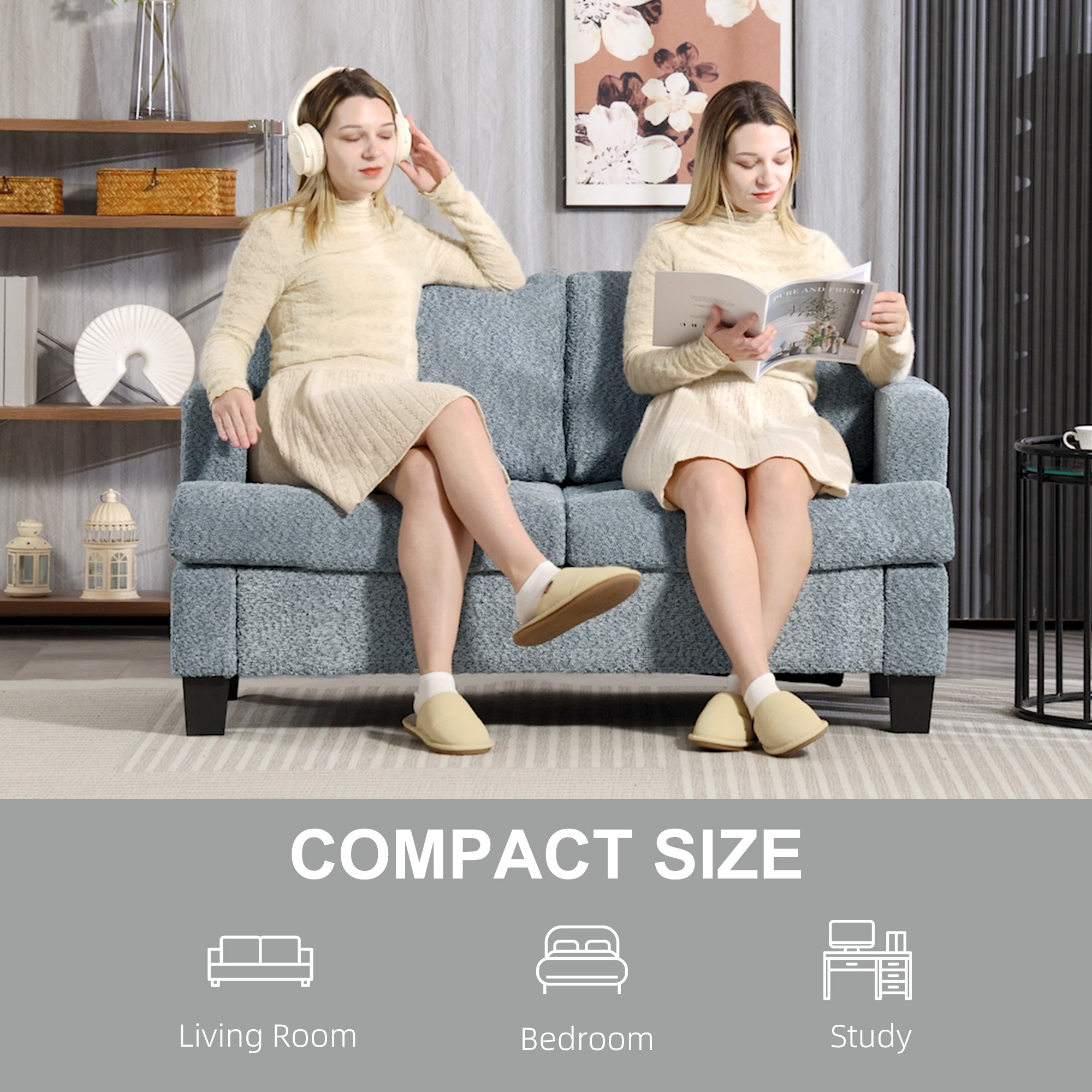 HOMCOM Two-Seater Chenille Sofa Light Grey 6