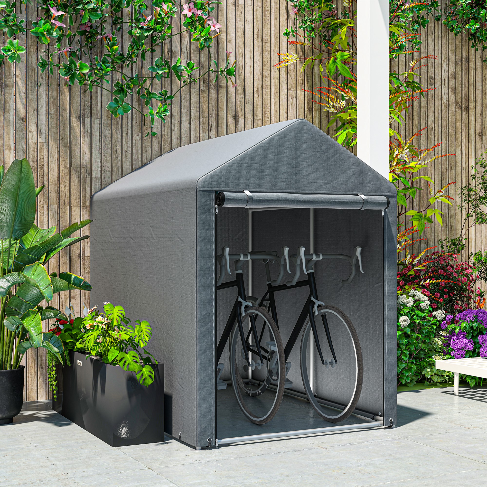 Outsunny 179 x 120cm Temporary Garden Shed, with Accessories Dark Grey 7