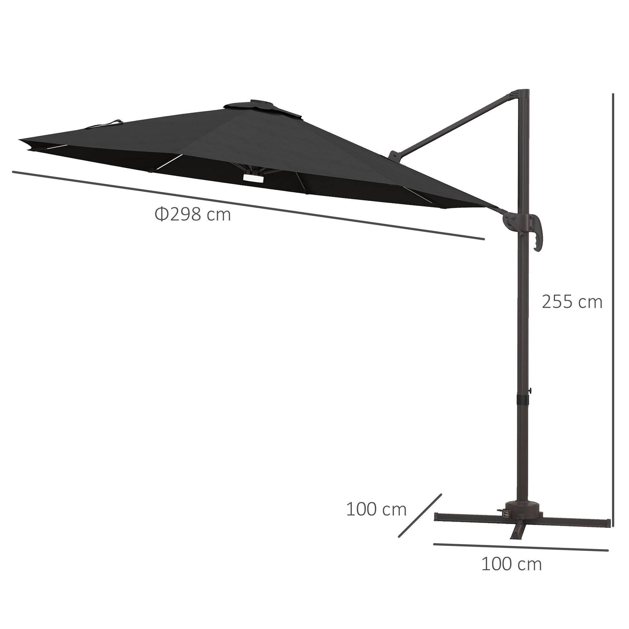 Outsunny Cantilever Parasol, with LED Lights and Cross Base Dark Grey 3