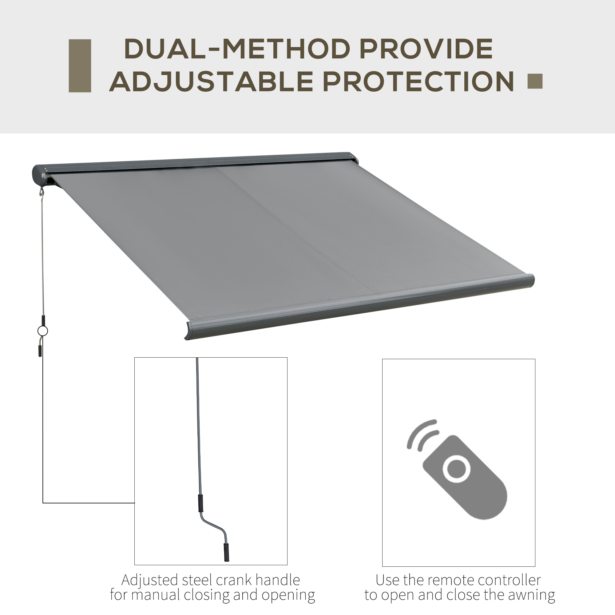 Outsunny 3.5x3m LED Light Full Cassette Case Electric/Manual Awning Door Window Sun Shade Patio Canopy Retractable w/ Remote Grey 4