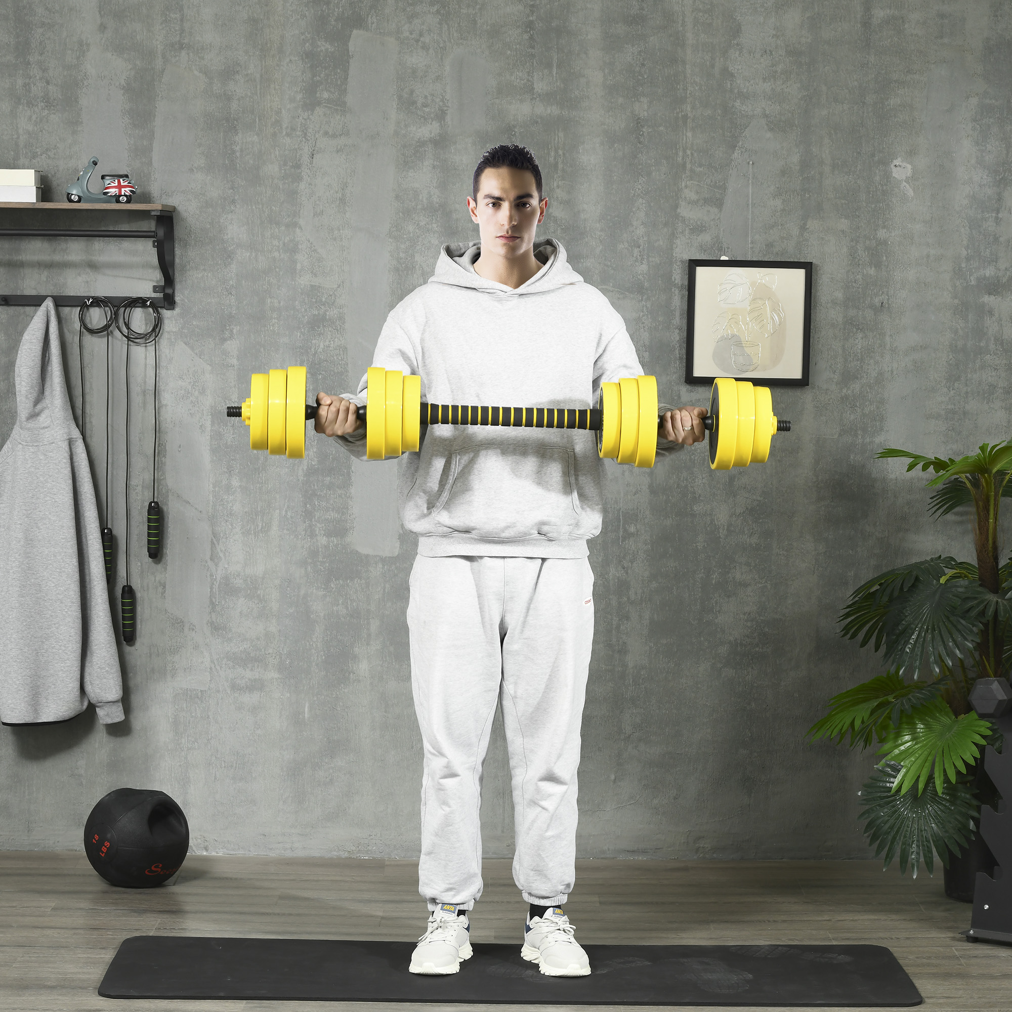 HOMCOM 30KG Dumbbell & Barbell  Adjustable Set Plate Bar Clamp Rod Home Gym Sports Area Exercise Ergonomic 2