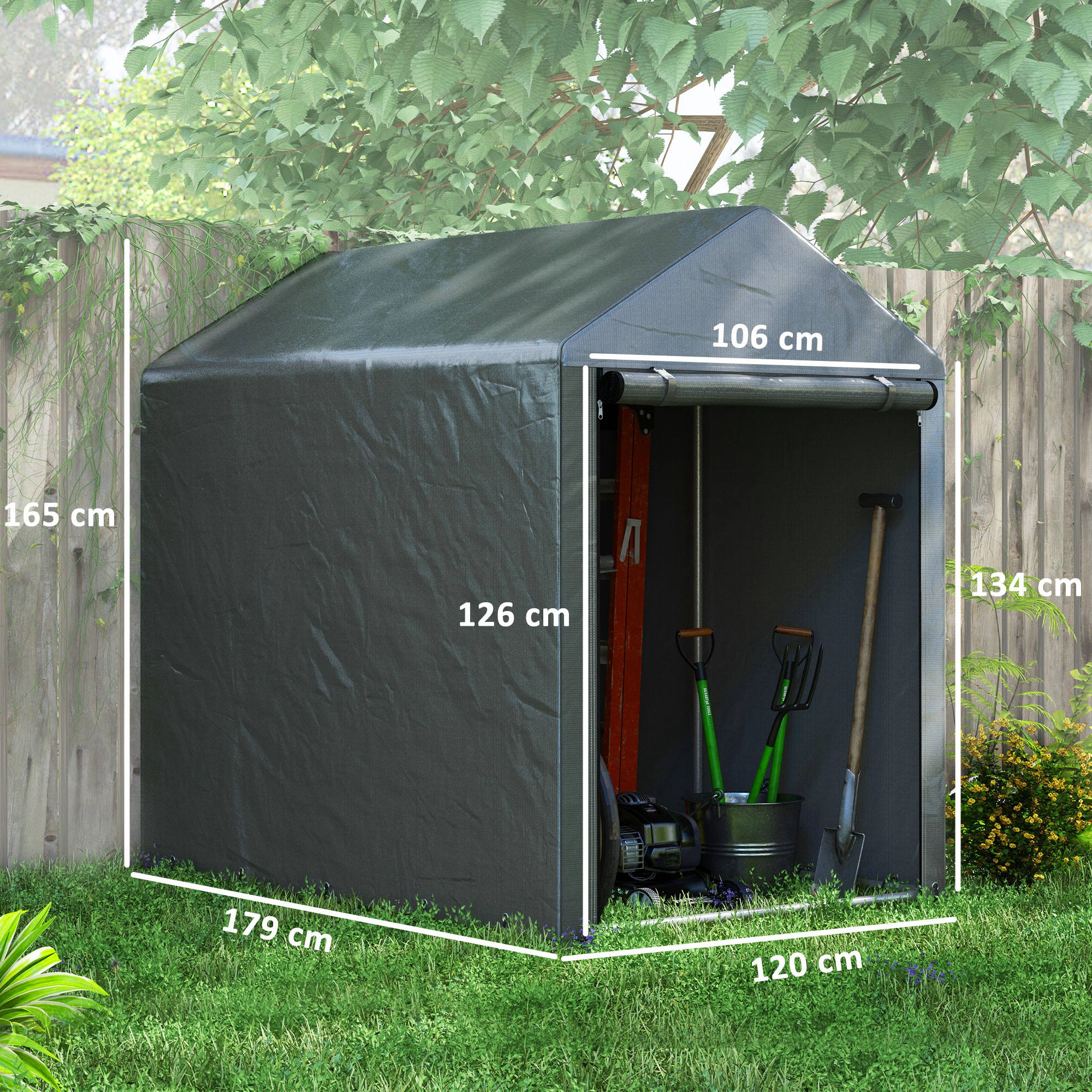 Outsunny 179 x 120cm Temporary Garden Shed, with Accessories Dark Grey 3