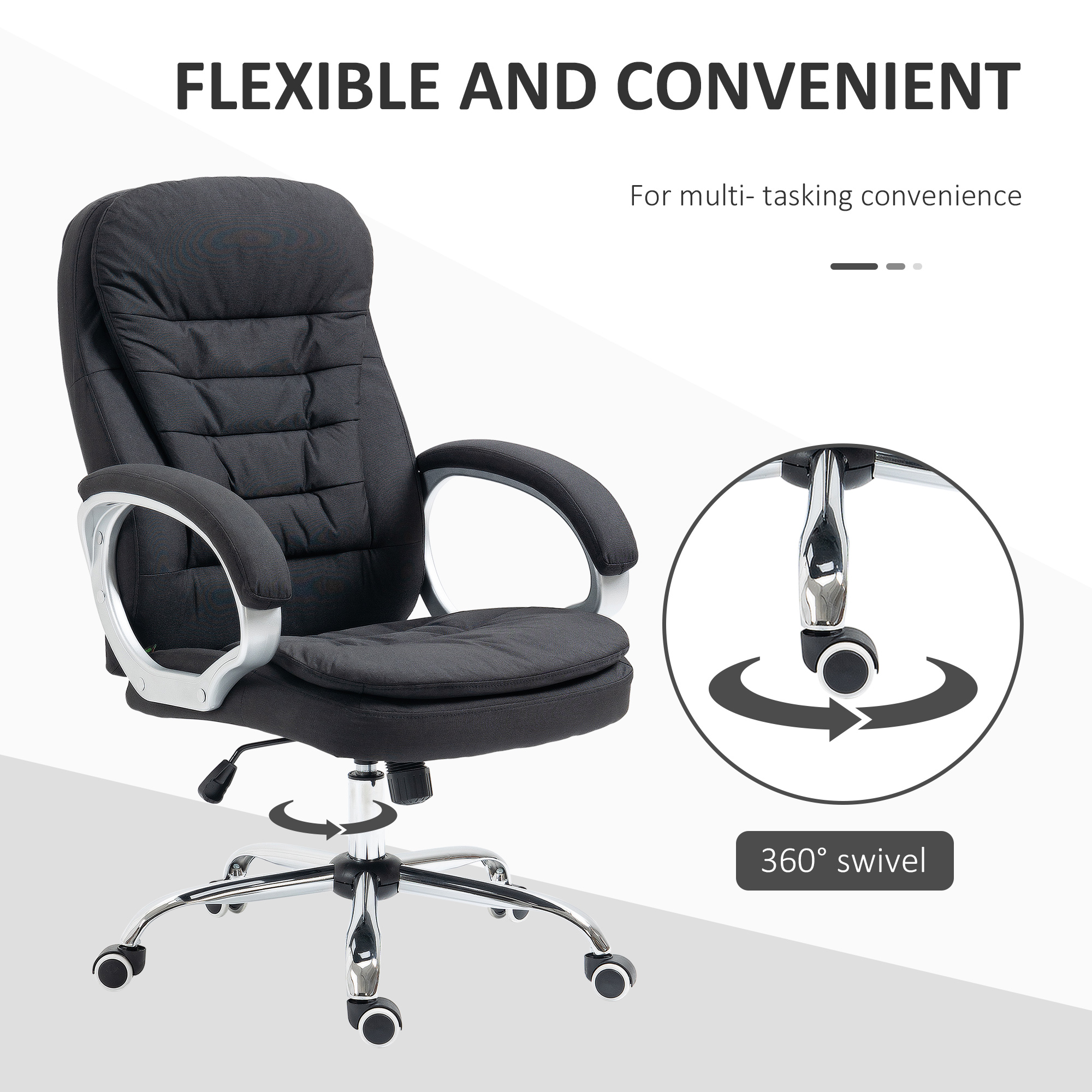 HOMCOM Office Chair Computer Chair Executive Office Chair with Height Adjustable, Comfortable Desk Chair for Home Office Fabric Black 6