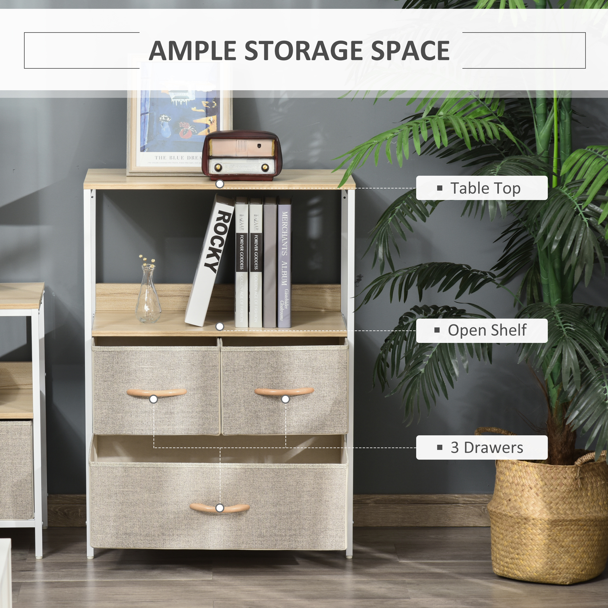 HOMCOM 3 Drawer Storage Chest Unit Home Cabinet w/ Shelves Home Living Room Bedroom Entryway Living Furniture, Light Grey 4