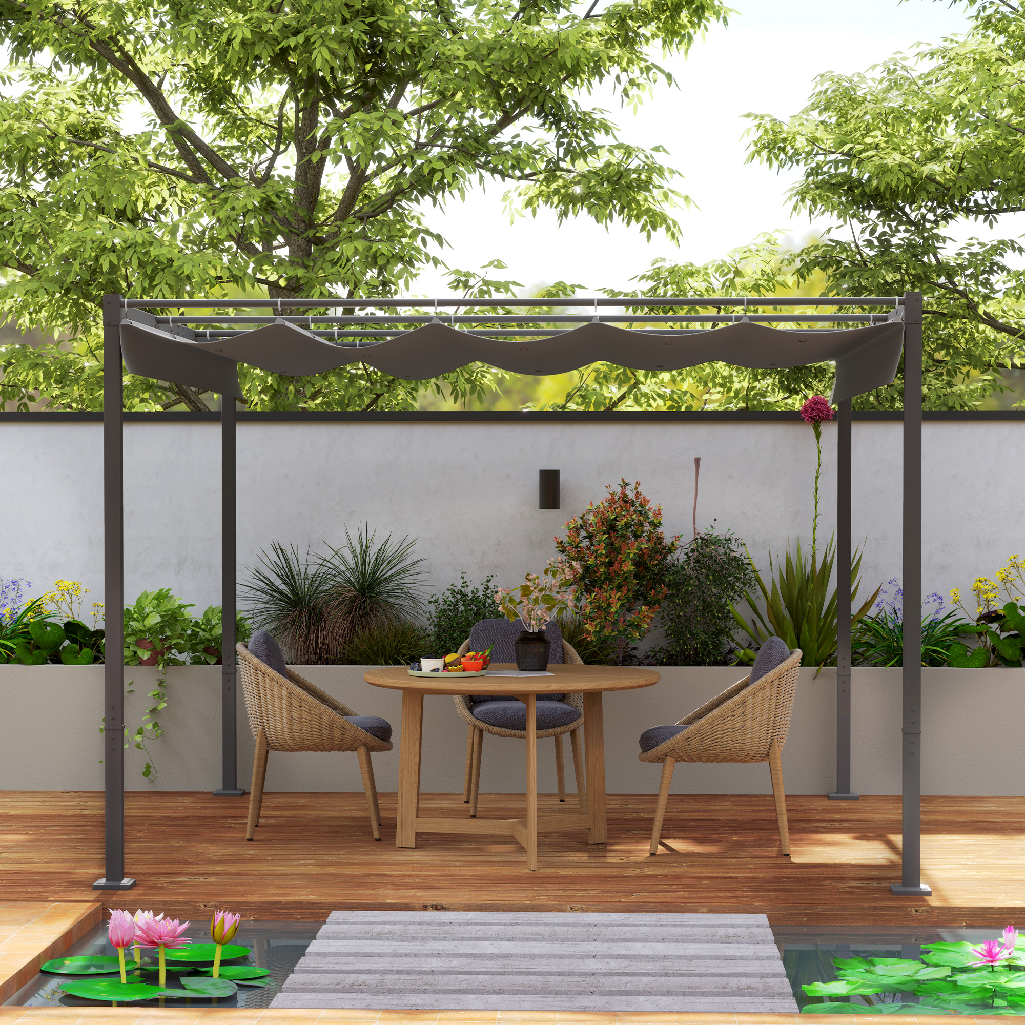 Outsunny 3 x 3m Retractable Roof Metal Pergola Grey 8