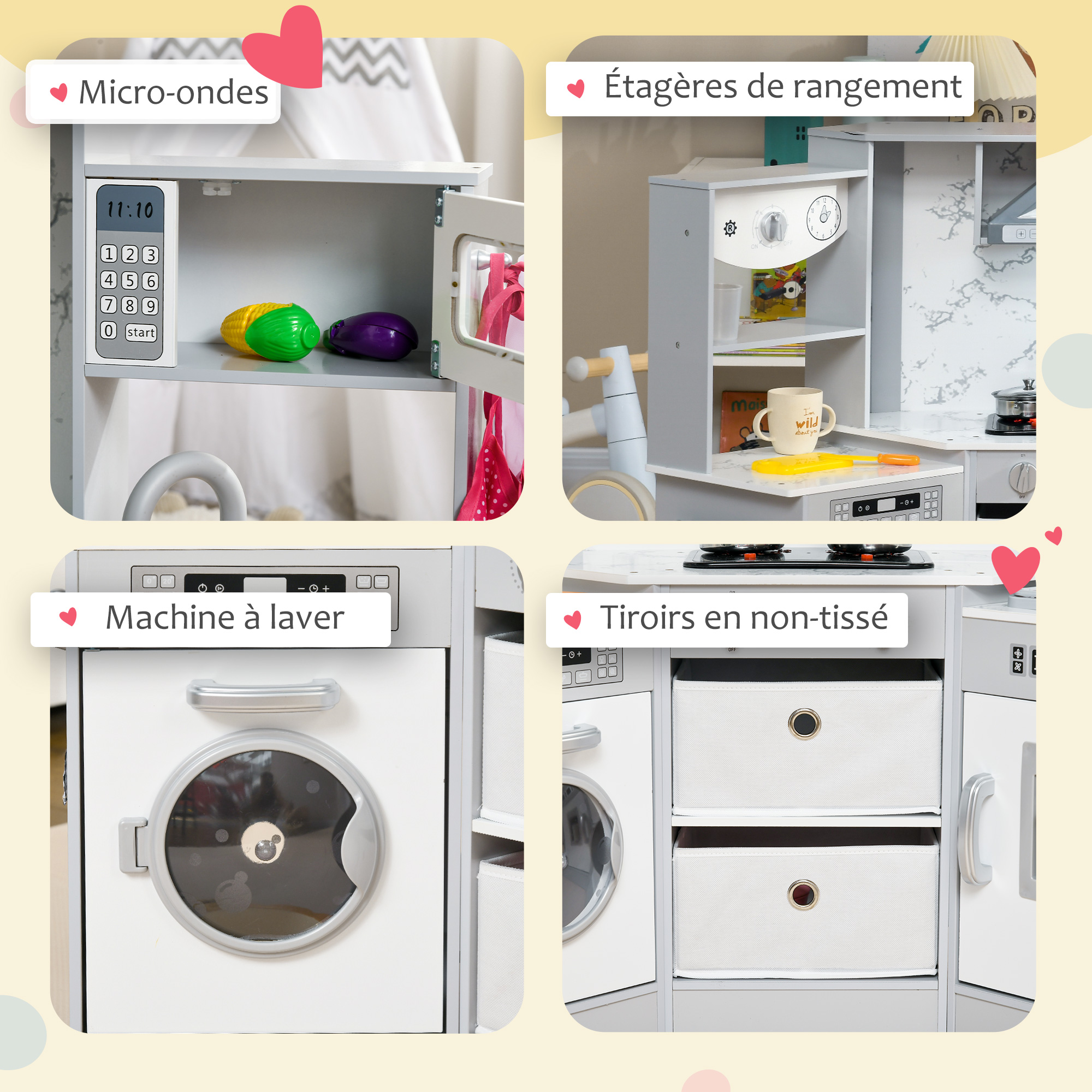 Cuisine De Jeu Pour Enfants AIYAPLAY Avec Lumières Et Sons - Cuisinière, évier à Eau, Frigo, Micro-ondes - Pour 3 à 8 Ans - Dimensions 80x30x101 Cm - 7