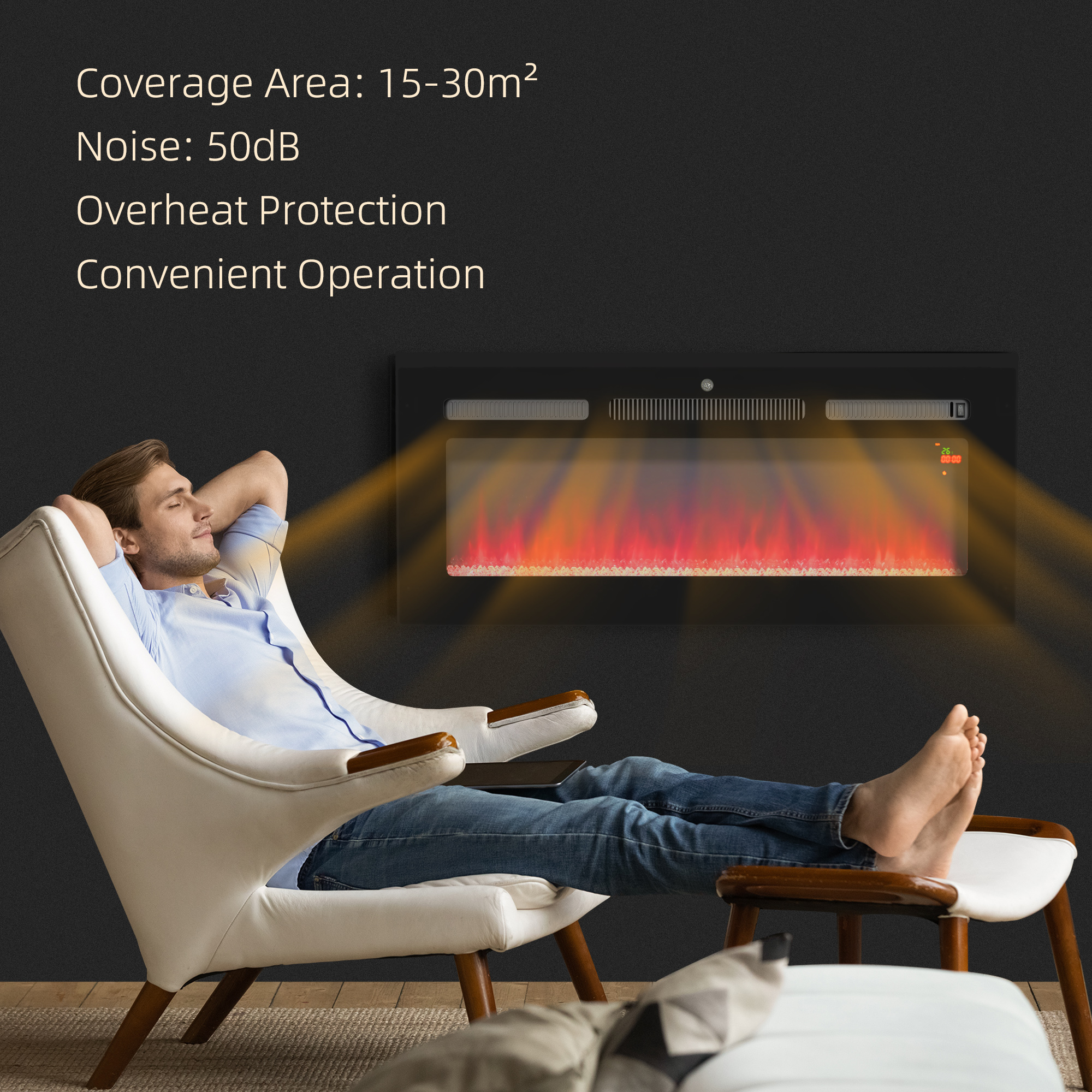 HOMCOM 102cm/40" Electric Fireplace, 2000W Recessed and Wall Mounted Electric Fire with Remote Control, 9 Flame Colour and Crystal, Black 6