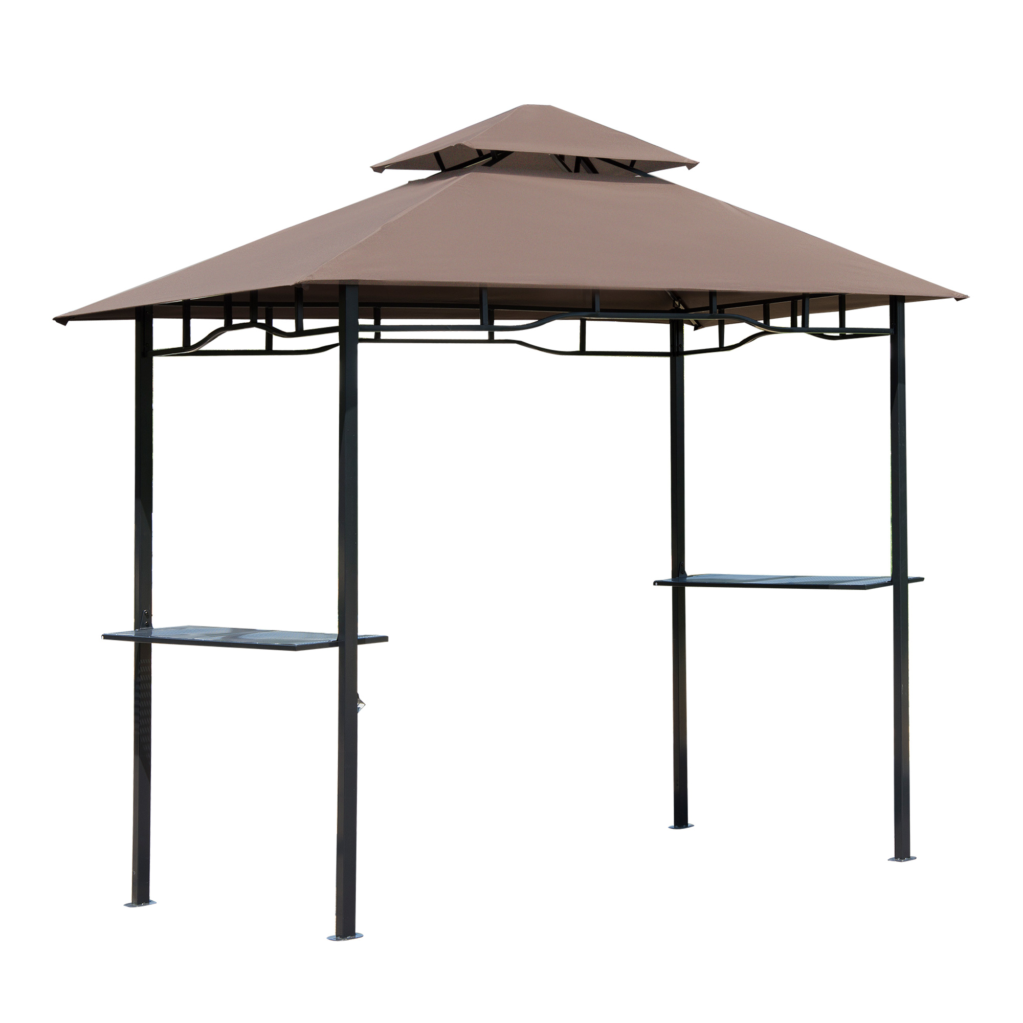HOMCOM Pavillon abri tonnelle de Jardin pour Barbecue Double Toit 2 tablettes incluses Tissu Polyester Acier 2,45 x 1,48 x 2,55 m Chocolat