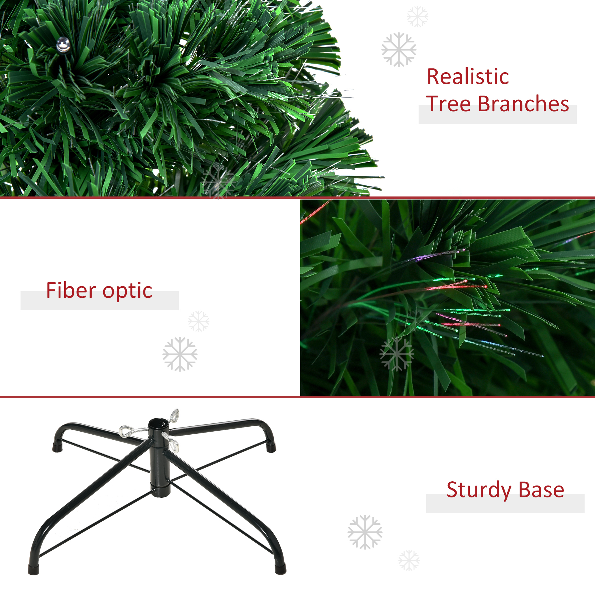 HOMCOM 4FT Pre-Lit Fibre Optic Artificial Christmas Tree Holiday Xmas Décor with Tree Topper Multi-Colour 8