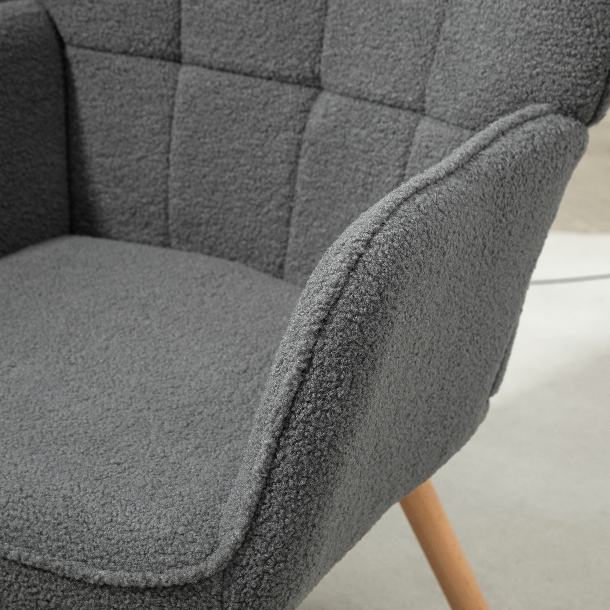 HOMCOM Teddy Fleece Wingback Accent Chair Grey 7