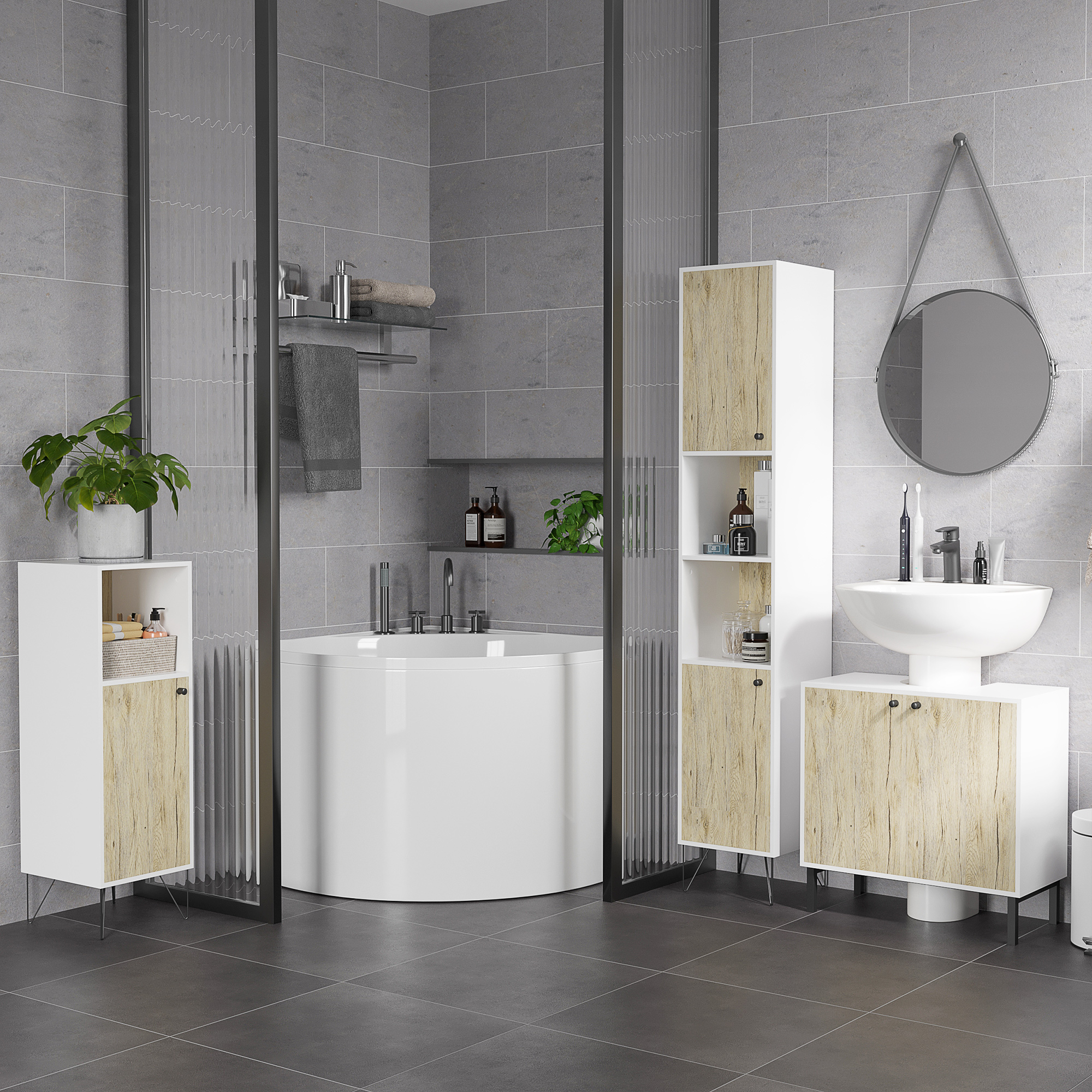 Kleankin Pensile Bagno A 2 Ante In Legno E Vetro Con Ripiano Regolabile Bianco 85289909