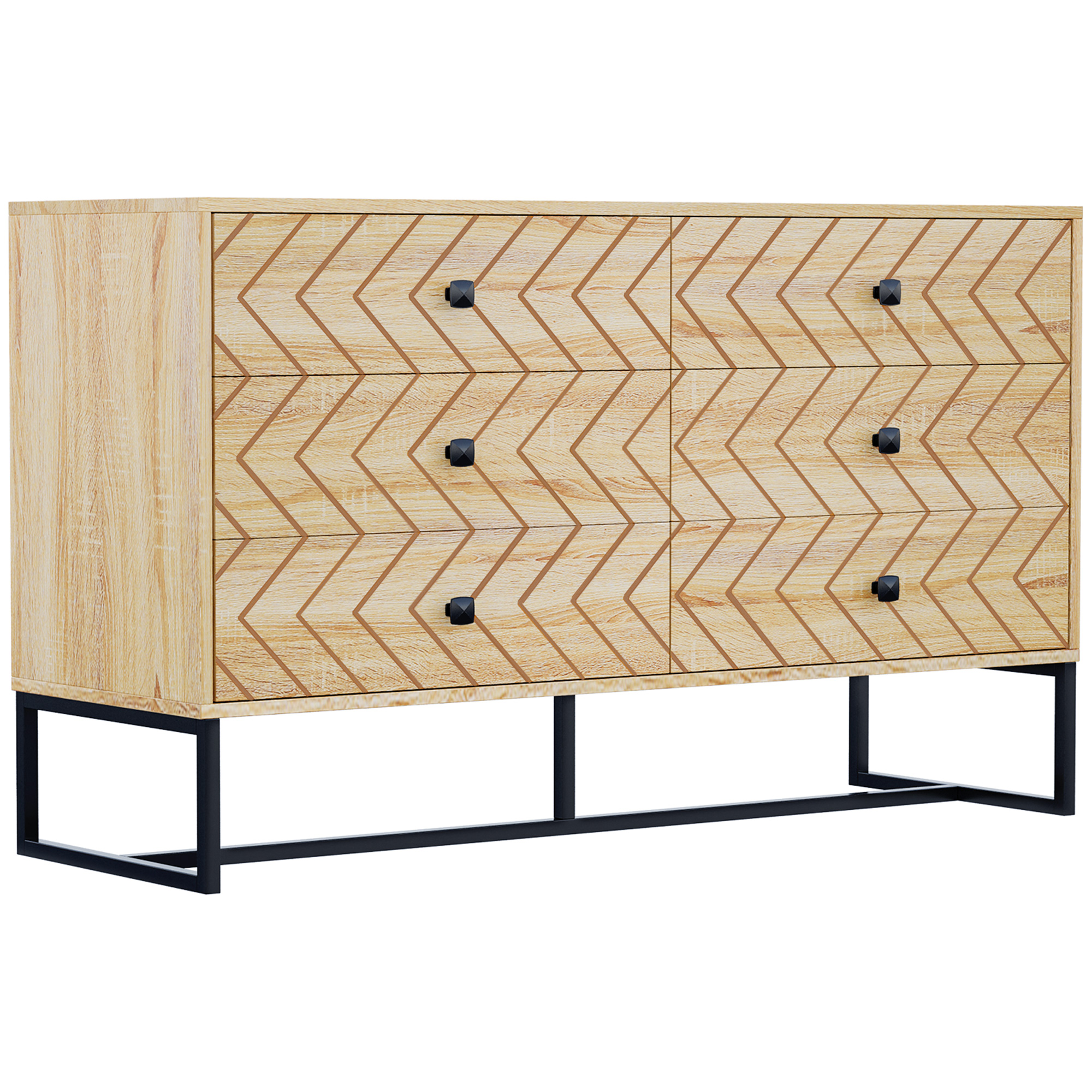Product photograph of Homcom 6 Drawer Chest Sideboard Cabinet Storage Unit Hallway Bedroom Livingroom Zig Zag Design W Black Metal Handles Anti Tip 71x120cm Aosom Uk from Aosom UK