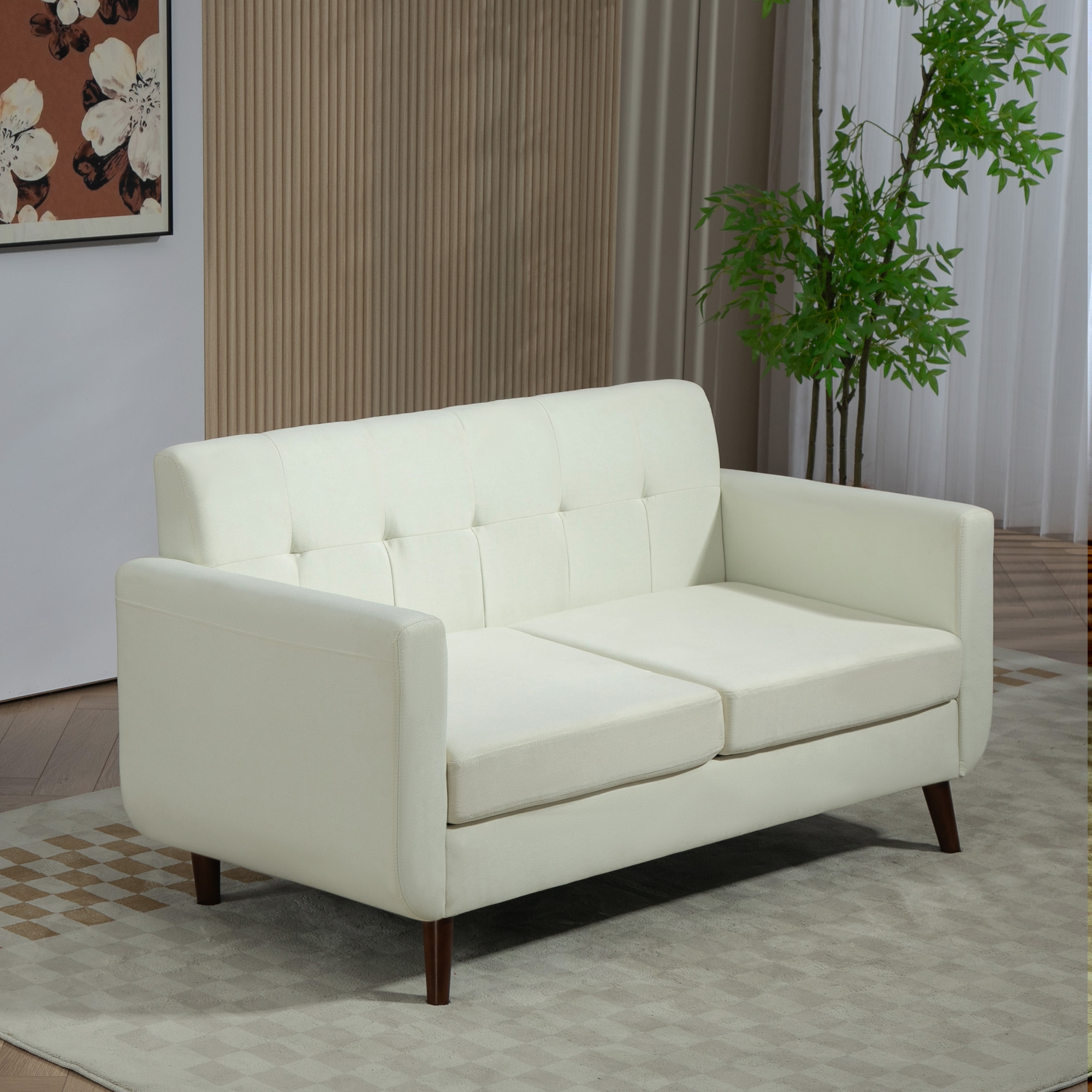 HOMCOM Two-Seater Linen-Look Sofa Cream 2