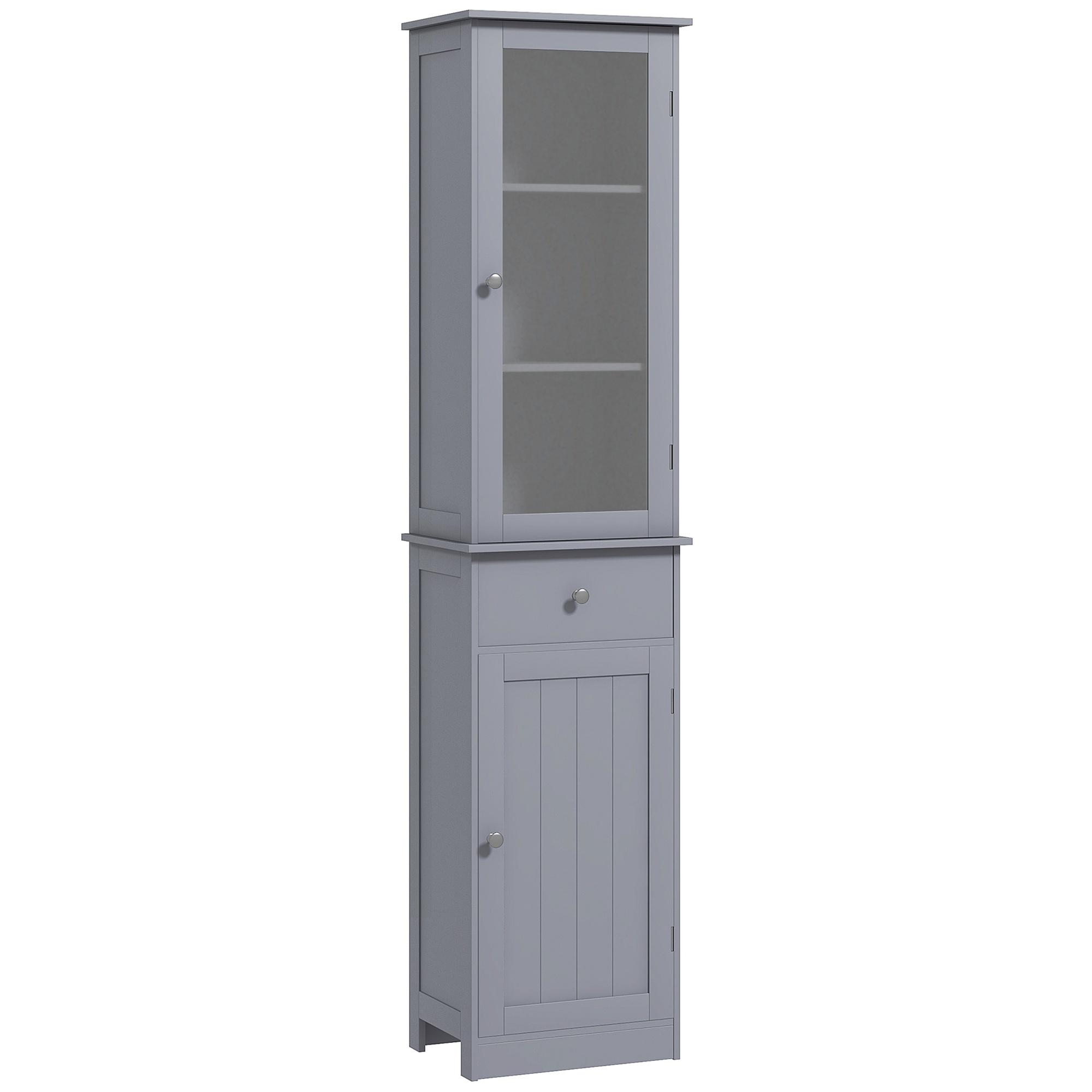 Product photograph of Kleankin Bathroom Storage Unit With 3-tier Shelf Drawer Door Floor Cabinet Free Standing Tall Slim Side Organizer Shelves Grey Aosom Uk from Aosom UK