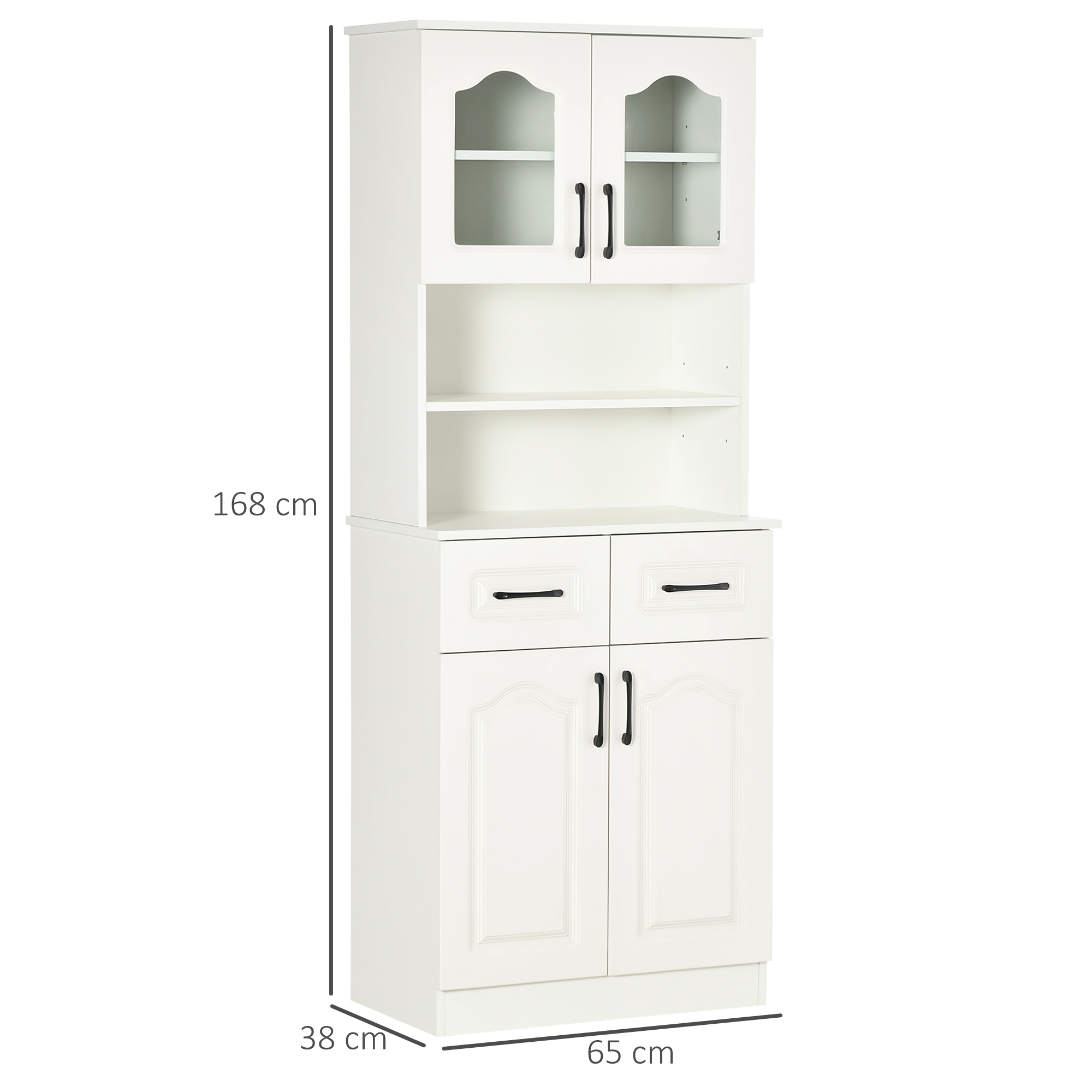 HOMCOM Kitchen Cupboard, Freestanding Storage Cabinet with 2 Adjustable Shelves, 2 Drawers and Open Counter for Living Room, Dining Room, 168cm, White 3