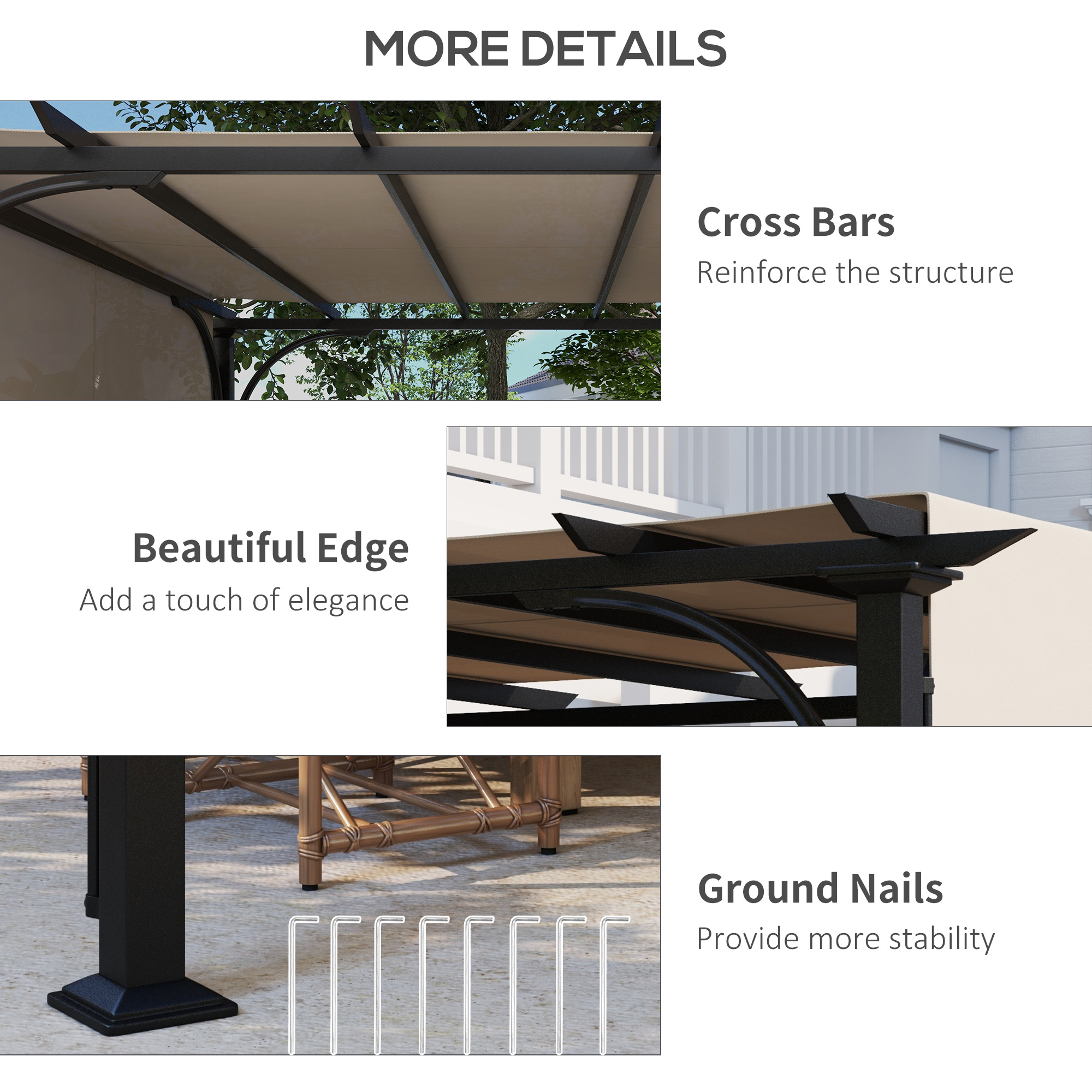 Outsunny 3 x 3(m) Outdoor Pergola, Garden Pergola Gazebo with Adjustable Canopy, Beige 6