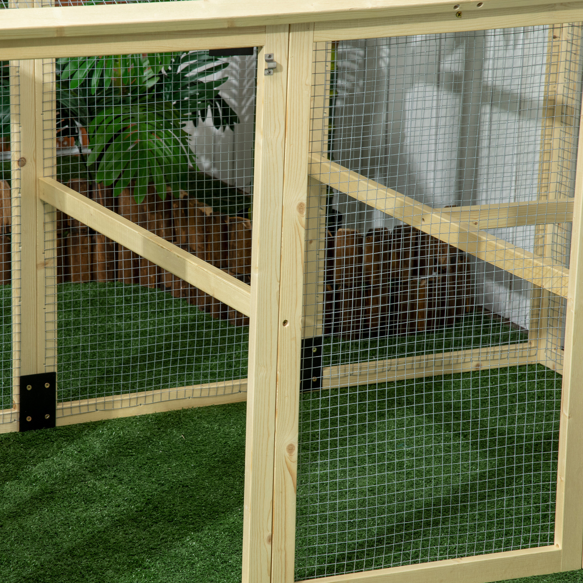 PawHut Large Chicken Run, Wooden Chicken coop, with Combinable Design Natural Wood Finish 8