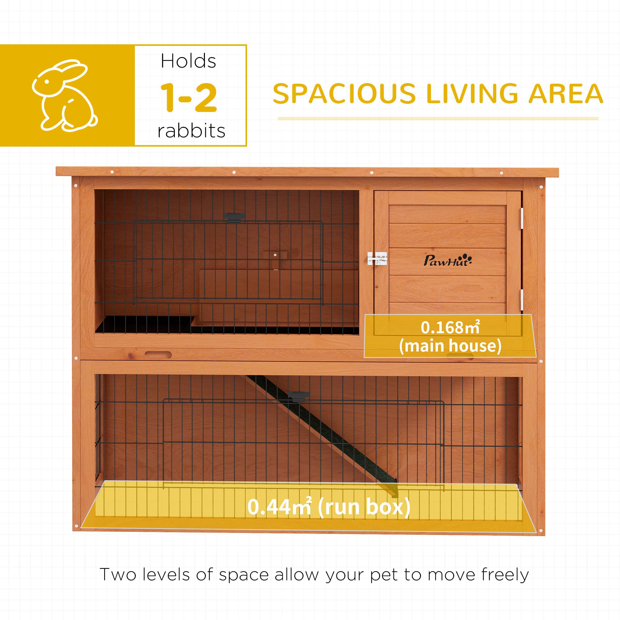 PawHut Two-Tier Antiseptic Wood Rabbit Hutch, 92cm Guinea Pig Hutch with Run Orange 5