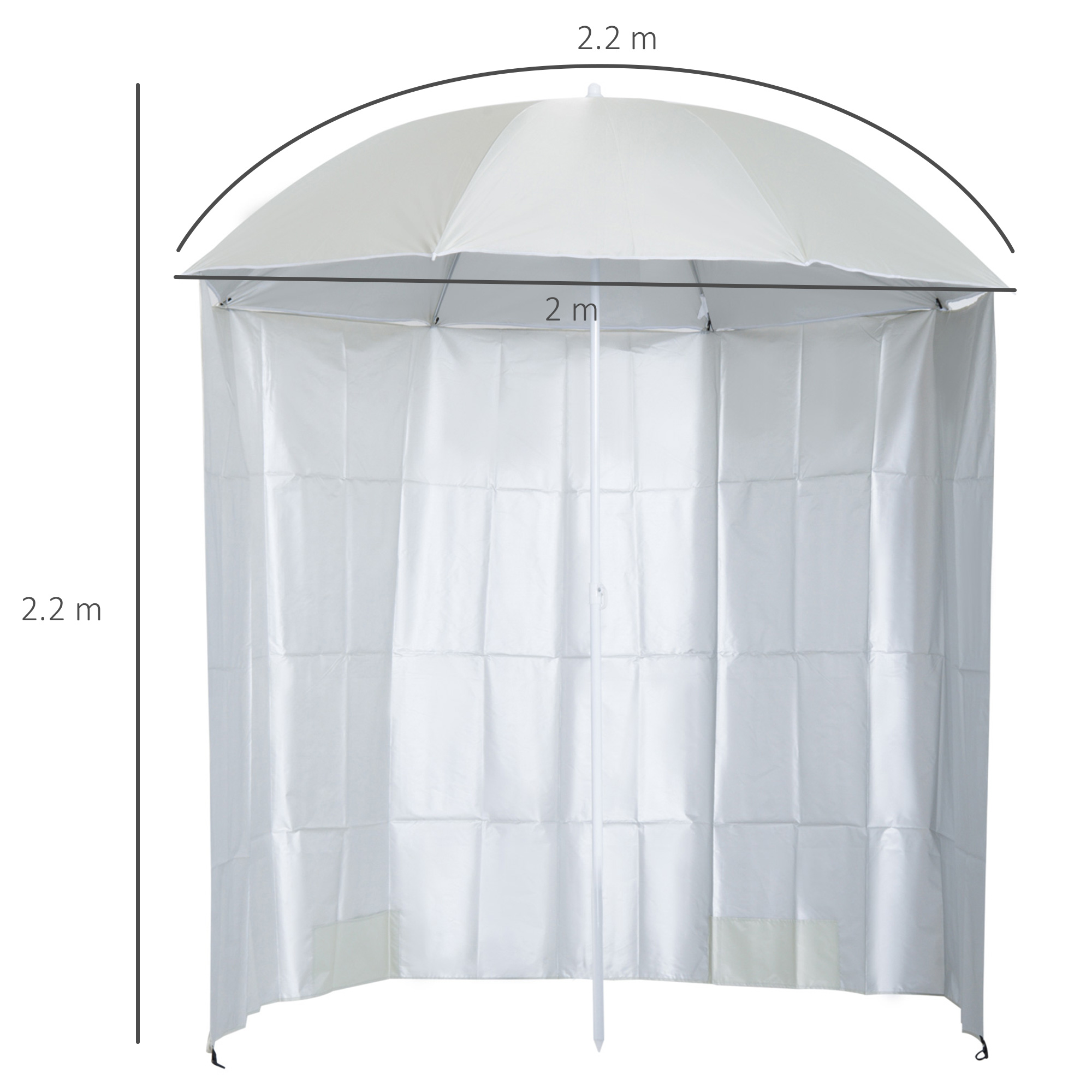 Outsunny 88" Arc 2.2M Fishing Umbrella Beach Parasol with Sides Brolly Shelter Canopy Shade with FREE Carry Bag Off-White 3