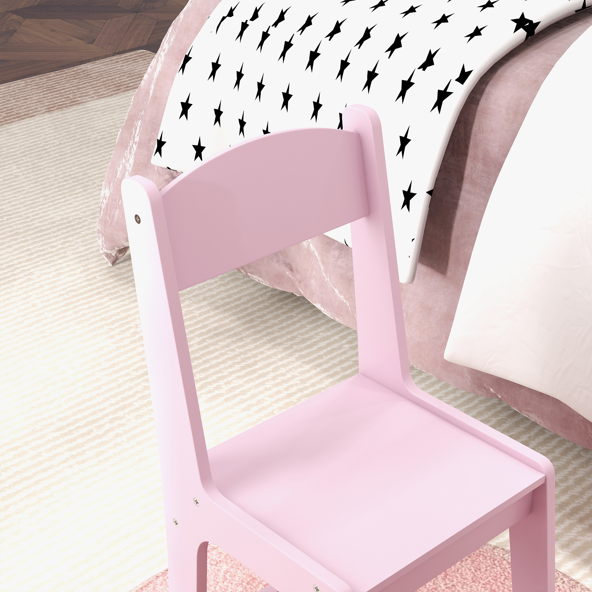 AIYAPLAY Kids Dressing Table Sets with Stool and Tri-Fold Mirror, Drawer for Playroom, Bedroom Pink 9
