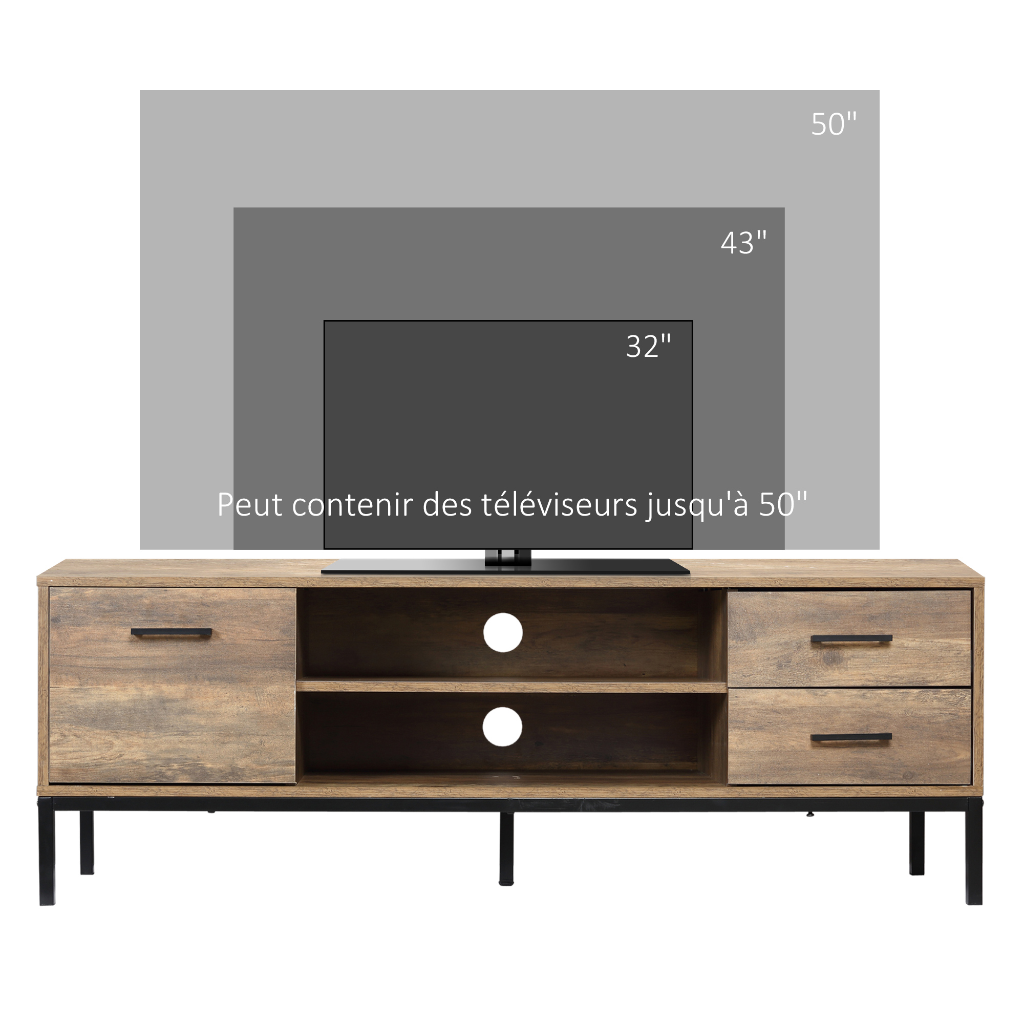TV-meubel 175×38×45 cm - 2 schuifdeuren in rotan - 2 laden - bruin