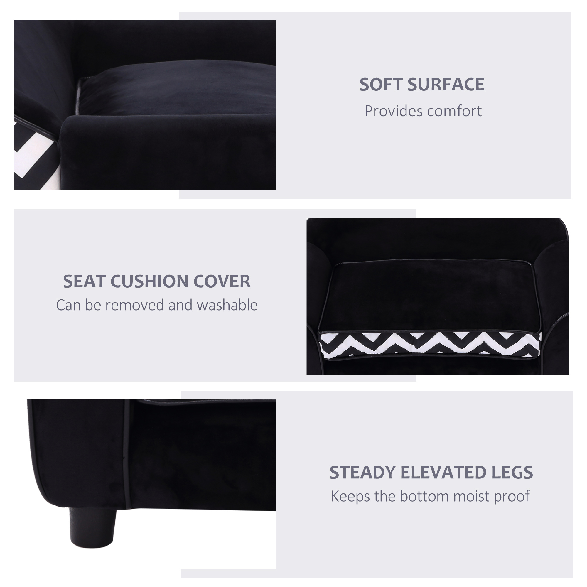 PawHut Dog Sofa Bed for XS-Sized Dogs, Cat Sofa with Soft Cushion, Pet Chair Lounge with Washable Cover, Removable Legs, Wooden Frame Black 6