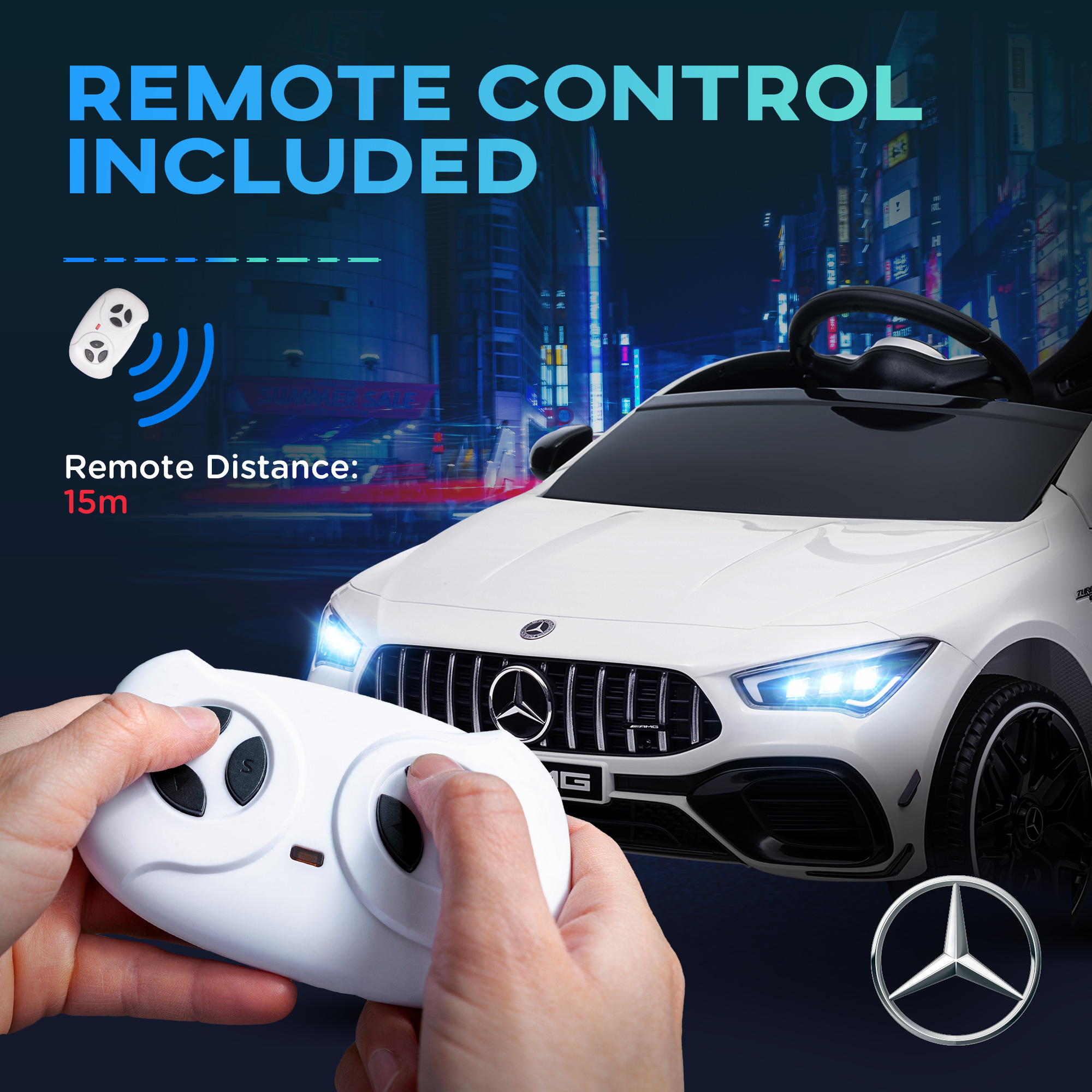 AIYAPLAY Mercedes-Benz AMG CLA 45 Licensed 12V Kids Electric Car Ride on Car w/ Remote, Suspension Lights Music Horn White 8