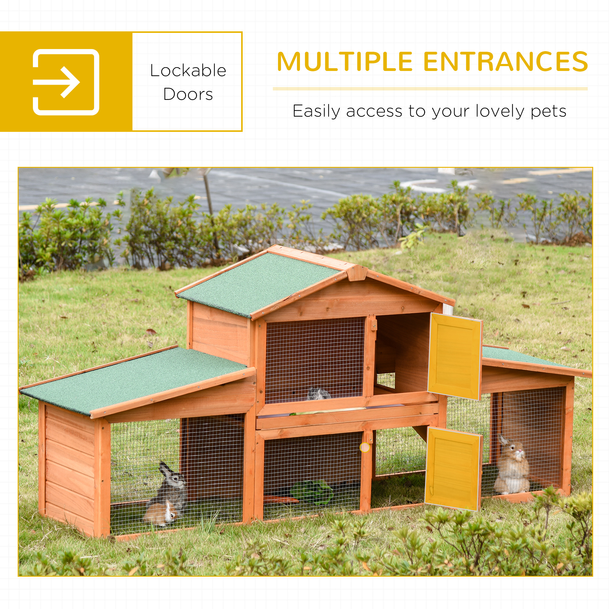 PawHut Large Rabbit Hutch Outdoor, Guinea Pig Hutch, Wooden Small Animal House, with Rabbit Run, 215 x 63 x 97 cm 5