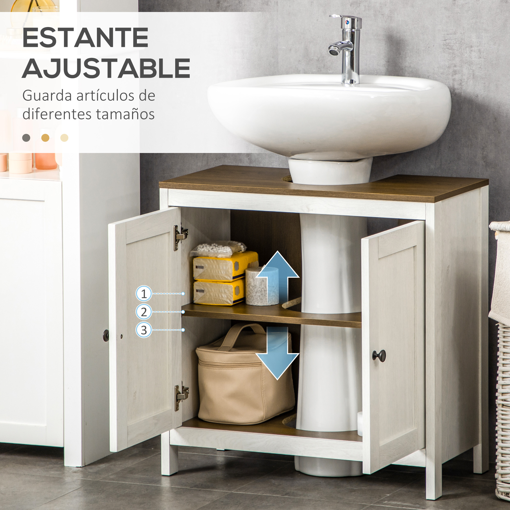 Kleankin Mueble Para Debajo Del Lavabo Armario Bajo Con 2 Puertas kleankin-mueble-para-debajo-del-lavabo-armario-bajo-con-2-puertas